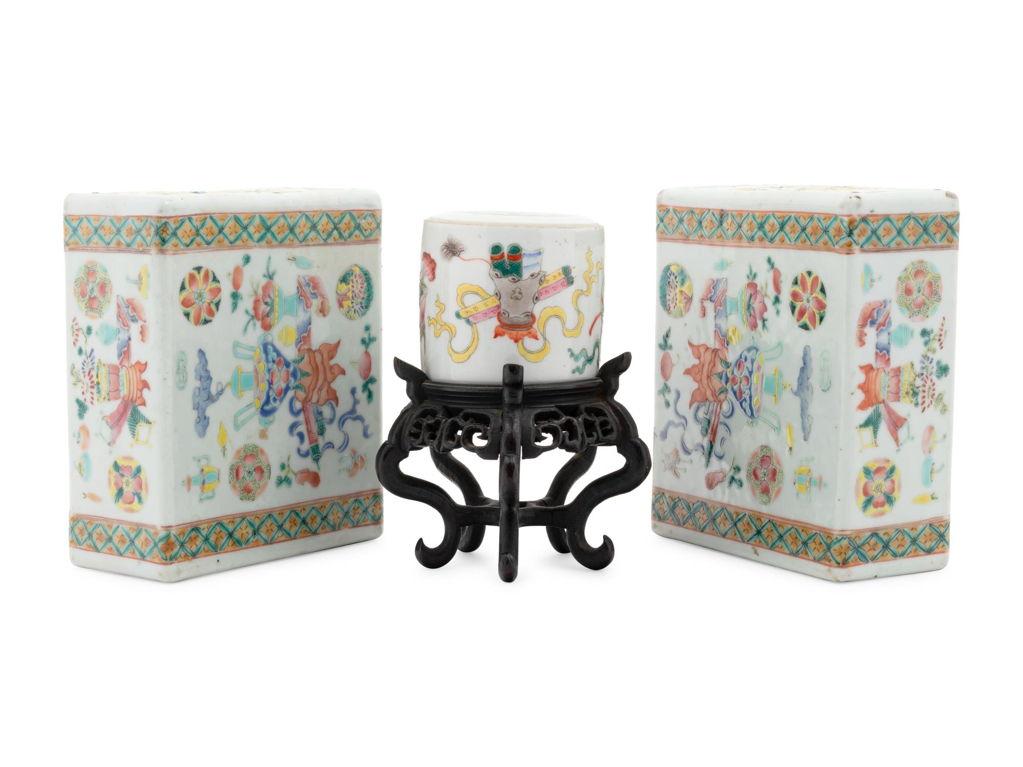 Three Chinese Famille Rose Porcelain Articles