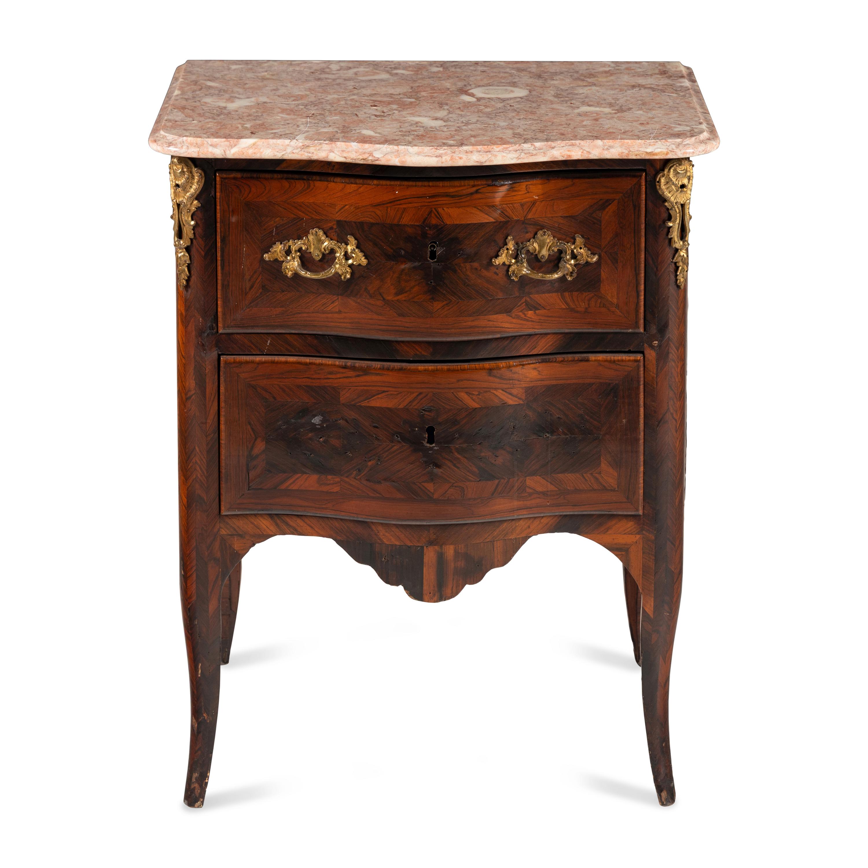 A Louis XV Gilt Bronze Mounted Marble-Top Small Commode