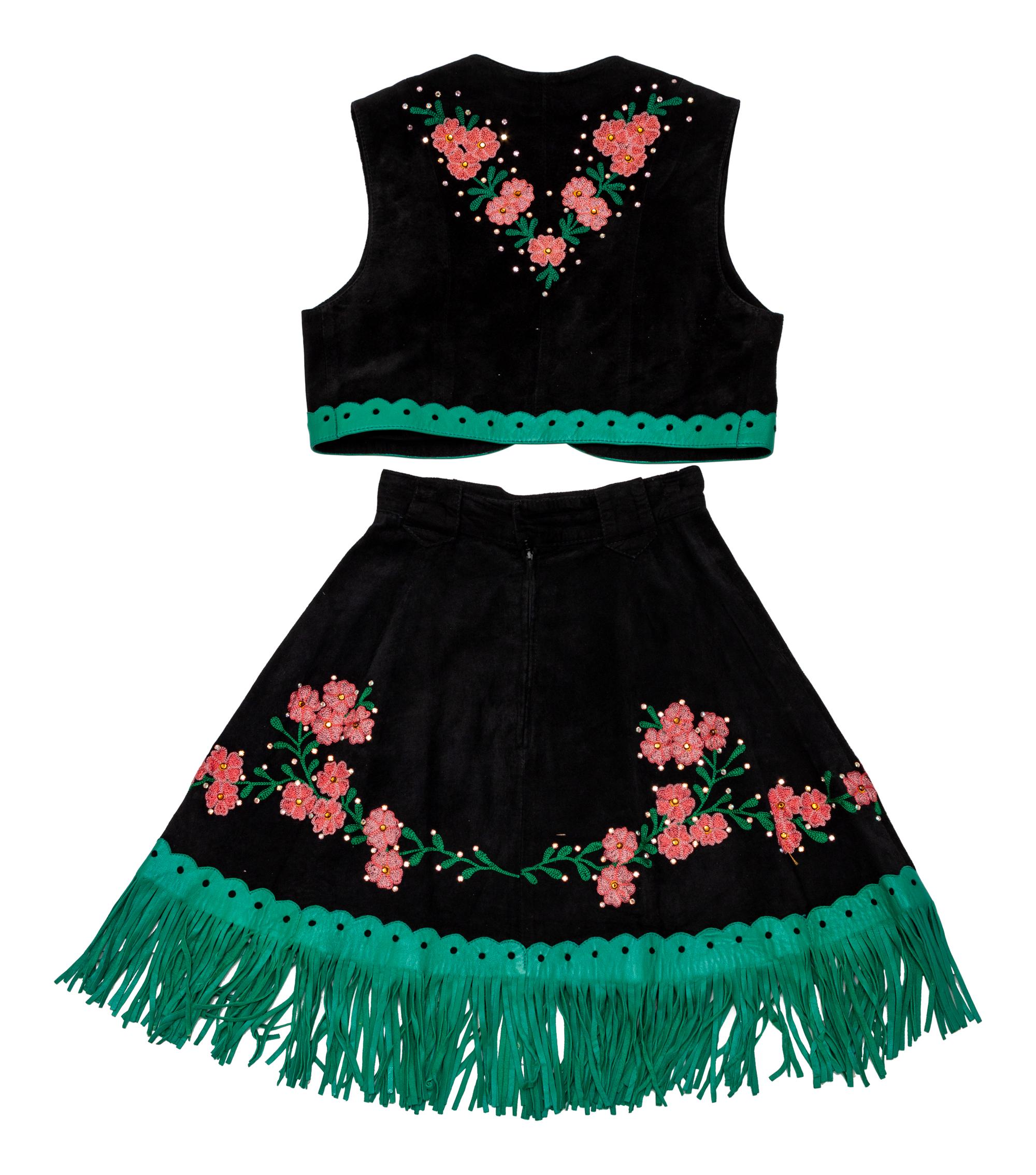 Two Girl's Rodeo Vest/Skirt Outfits