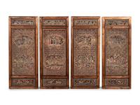 A Group of Four Chinese Pierce-Carved and Polychrome Decorated Window Panels