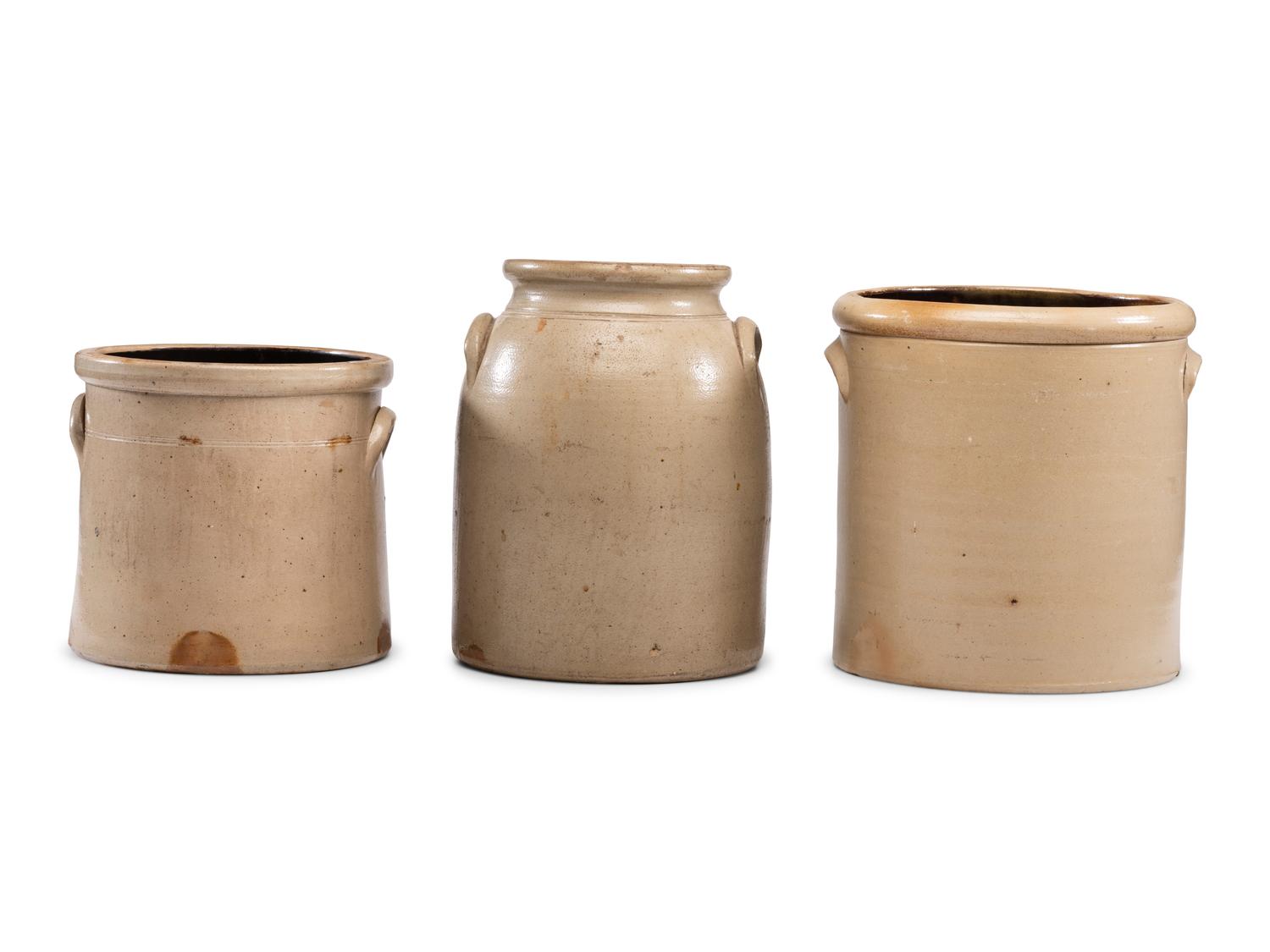 Three Cobalt-Decorated Stoneware Crocks