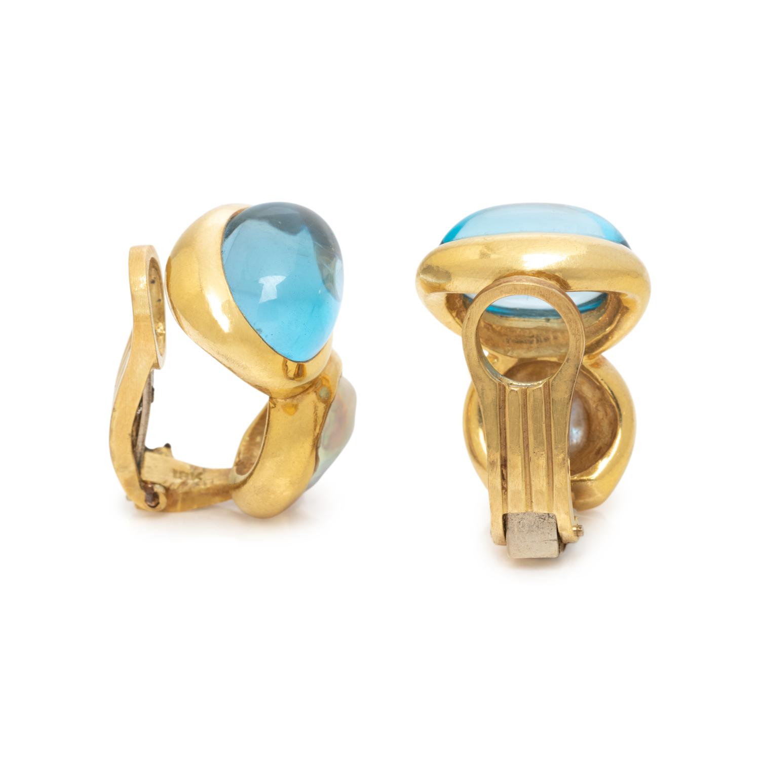 AQUAMARINE AND BAROQUE CULTURED PEARL EARRINGS
