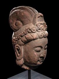A Chinese Carved Stone Head of Guanyin