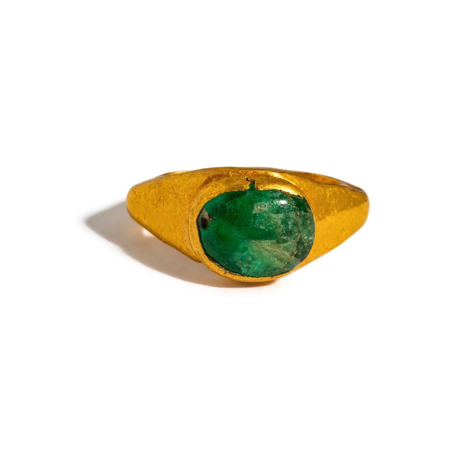 A Roman Gold and Green Glass Finger Ring
