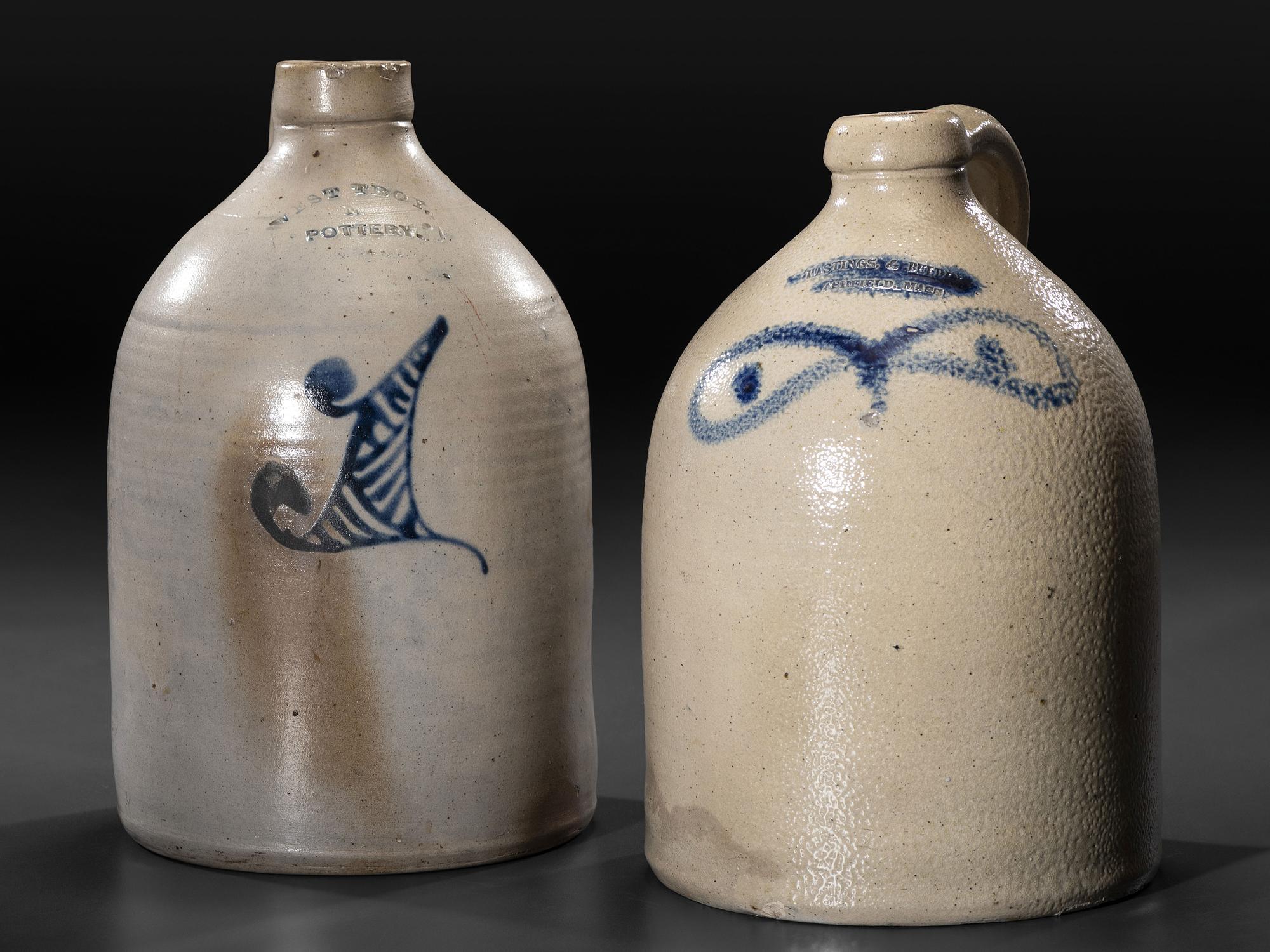 Two Cobalt-Decorated Stoneware One Gallon Jugs
