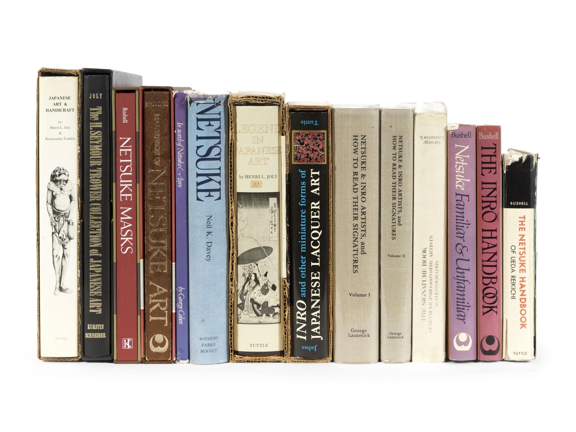 [JAPANESE ART: INRO & NETSUKE] A collection of fourteen reference books pertaining to the study of lacquer, inro, and netsuke, comprising: