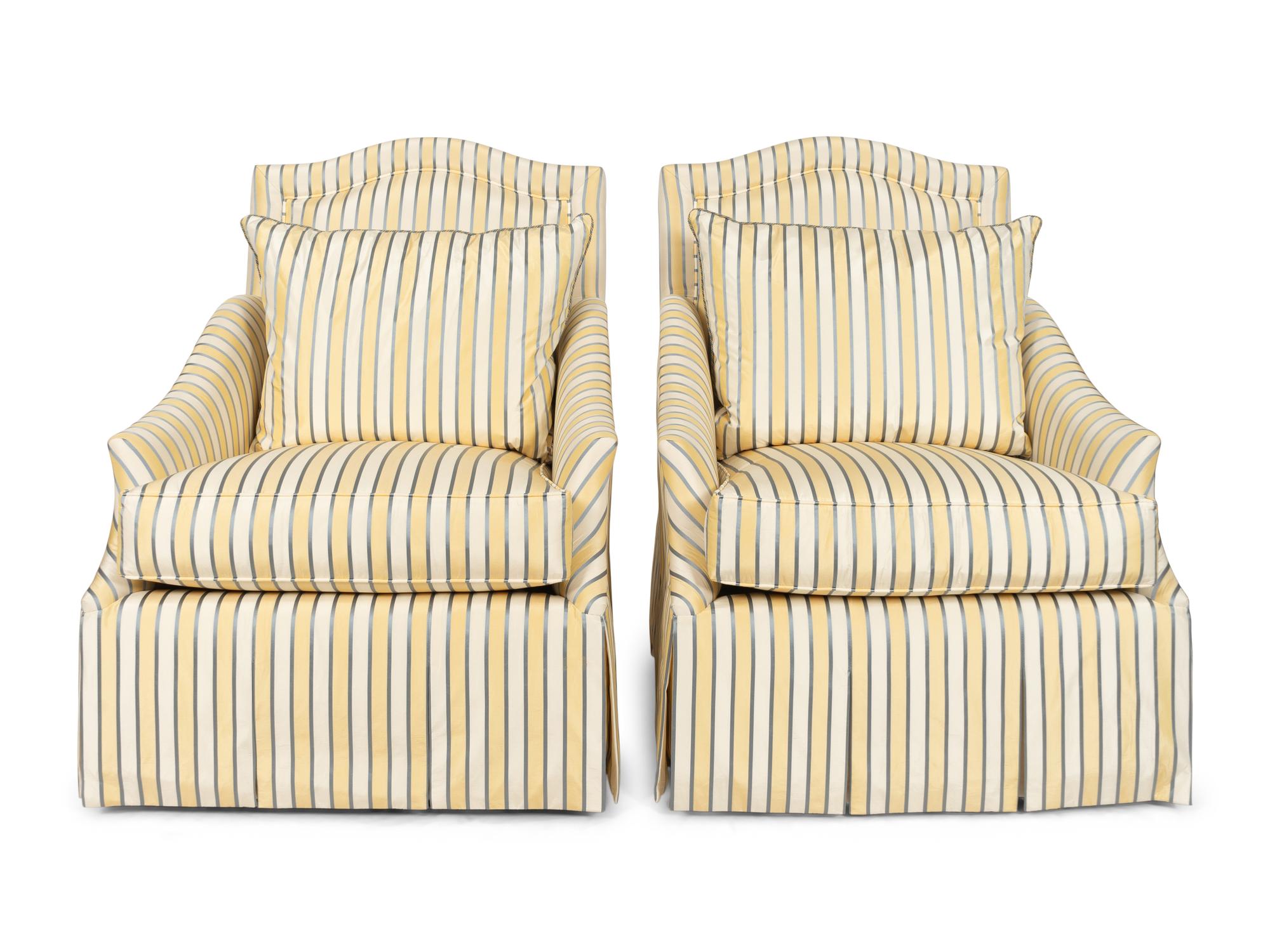 A Pair of Marge Carson Striped Silk-Upholstered Lounge Chairs with Scalamandré Upholstery
