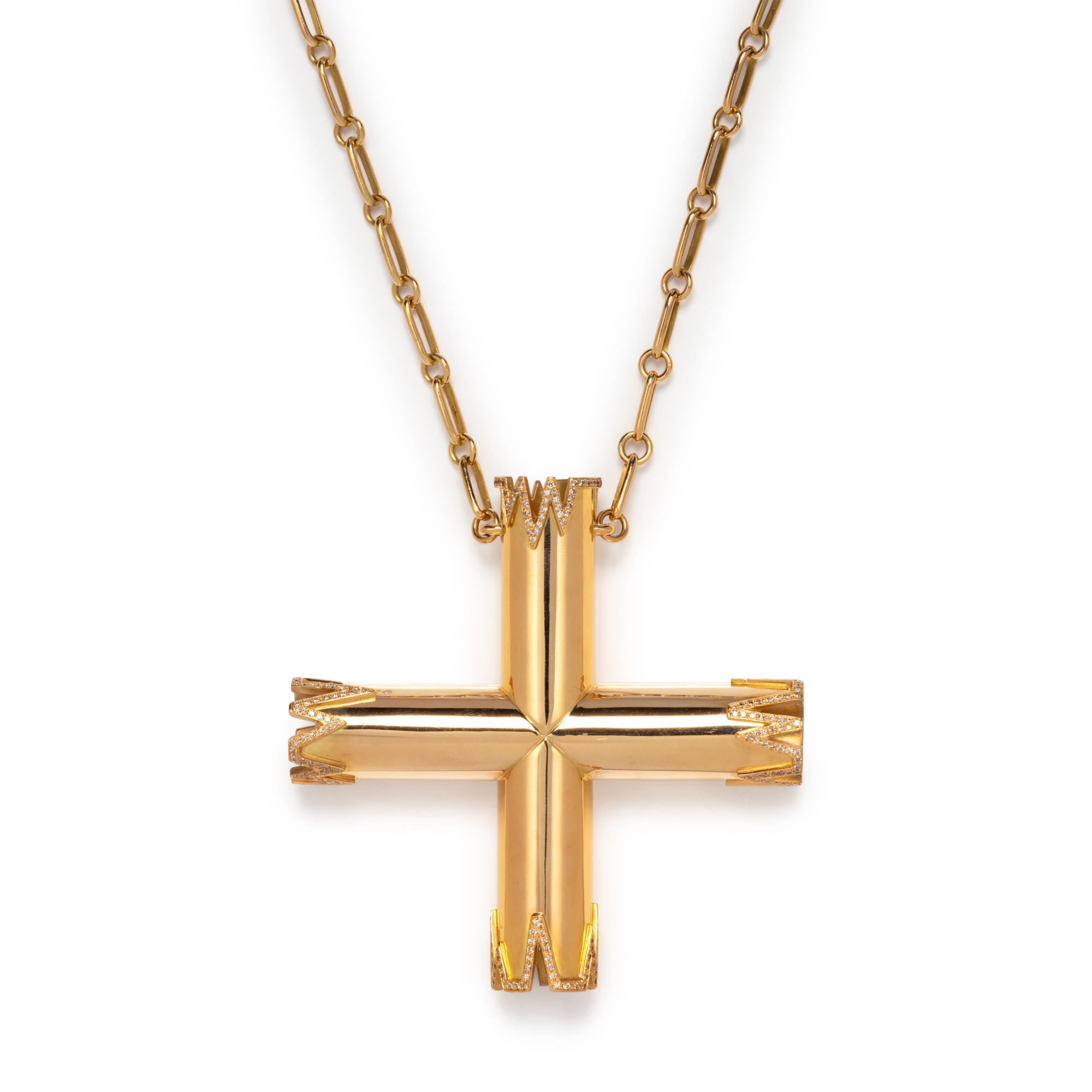 YELLOW GOLD AND DIAMOND CROSS NECKLACE