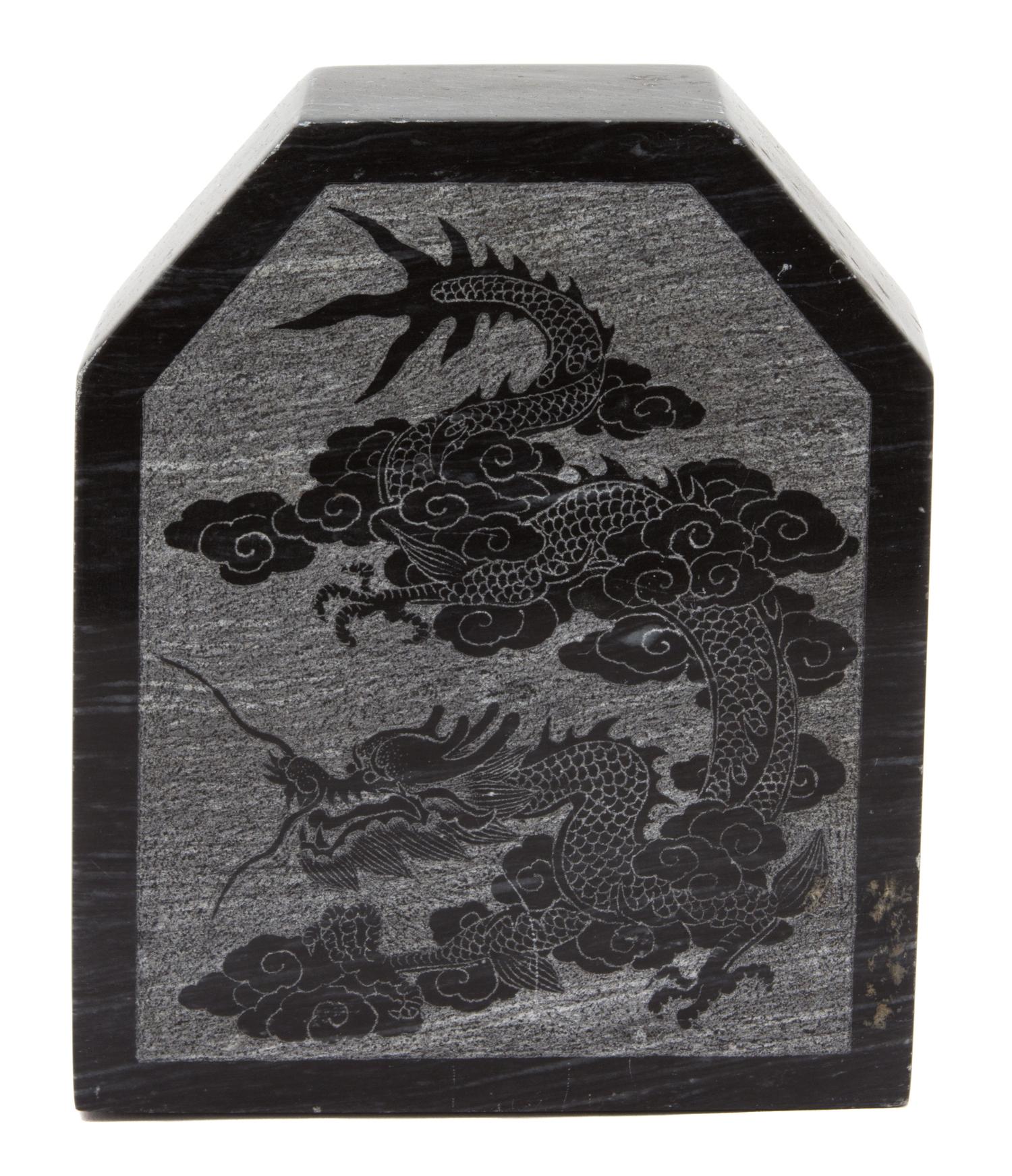 An Etched Black Marble Plinth Height 6 inches. — 20TH CENTURY