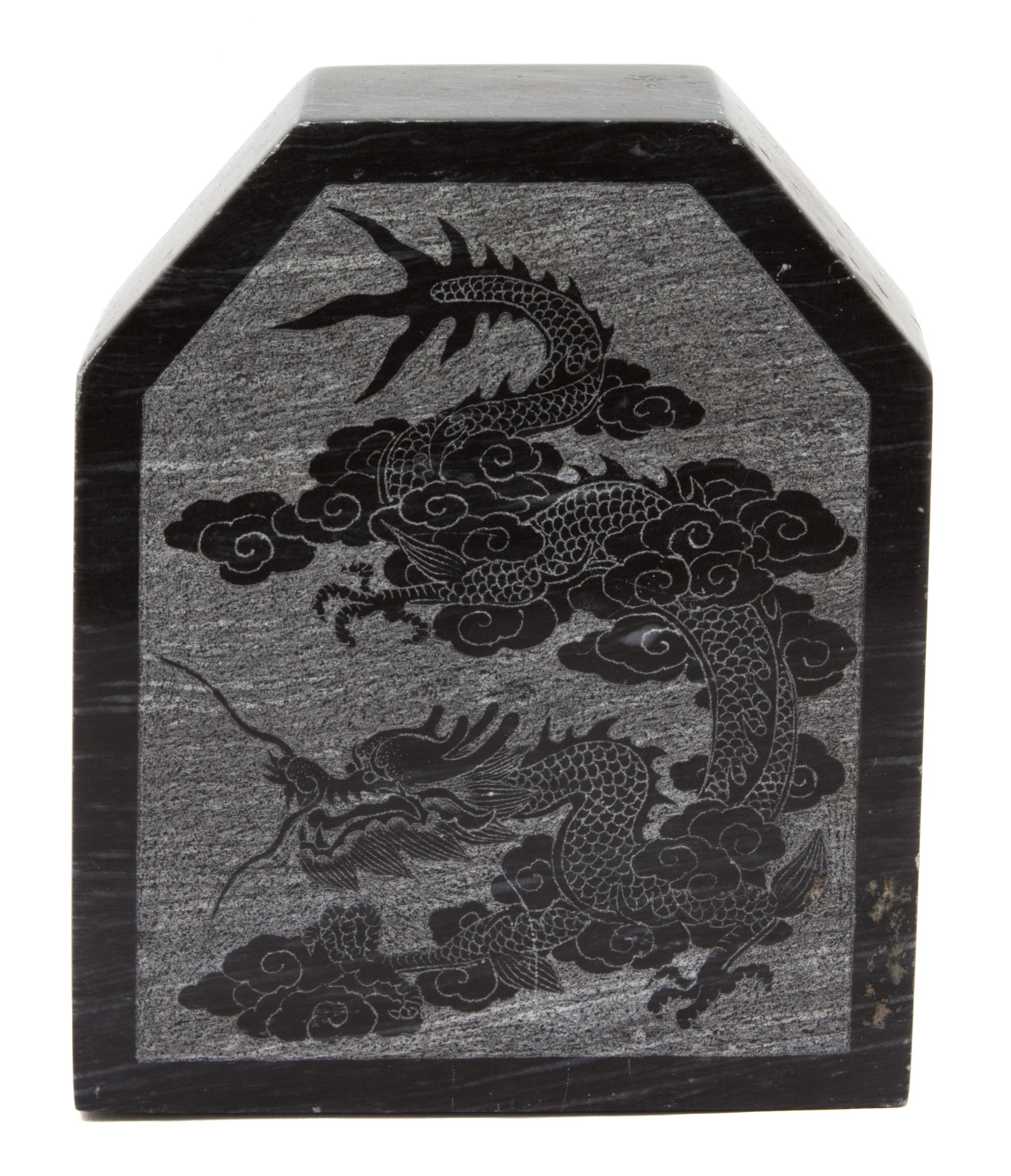 An Etched Black Marble Plinth Height 6 inches. — 20TH CENTURY