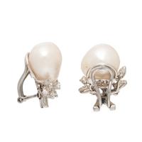 Cultured Pearl, Diamond, and White Gold Earrings