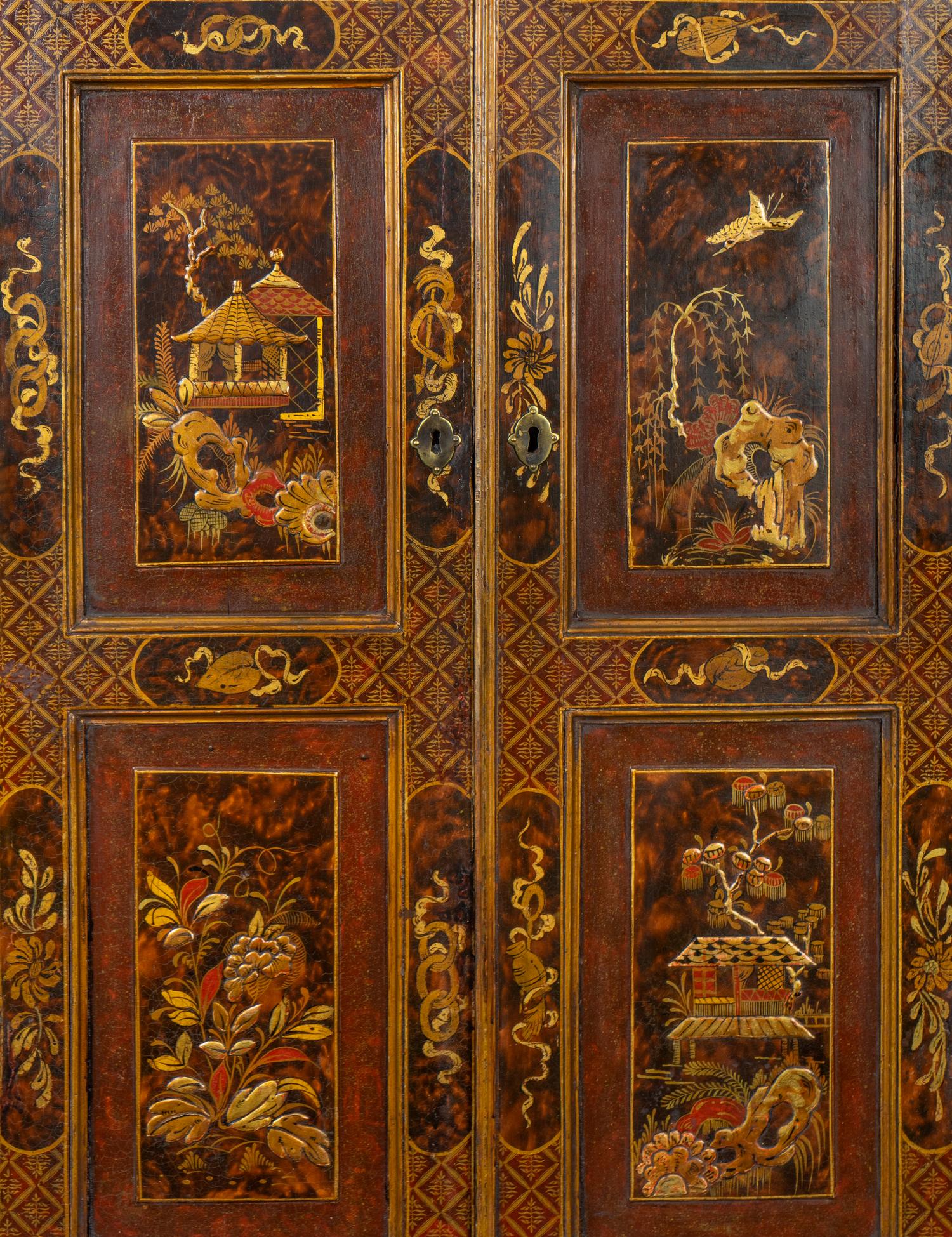 A George II Chinoiserie on Faux Tortoiseshell Decorated Corner Cabinet — 18TH/19TH CENTURY