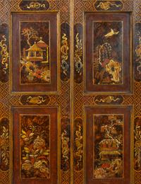 A George II Chinoiserie on Faux Tortoiseshell Decorated Corner Cabinet — 18TH/19TH CENTURY