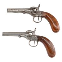 Pair of Single Shot Belgian Pin Fire Pistols by Pirlot Freres