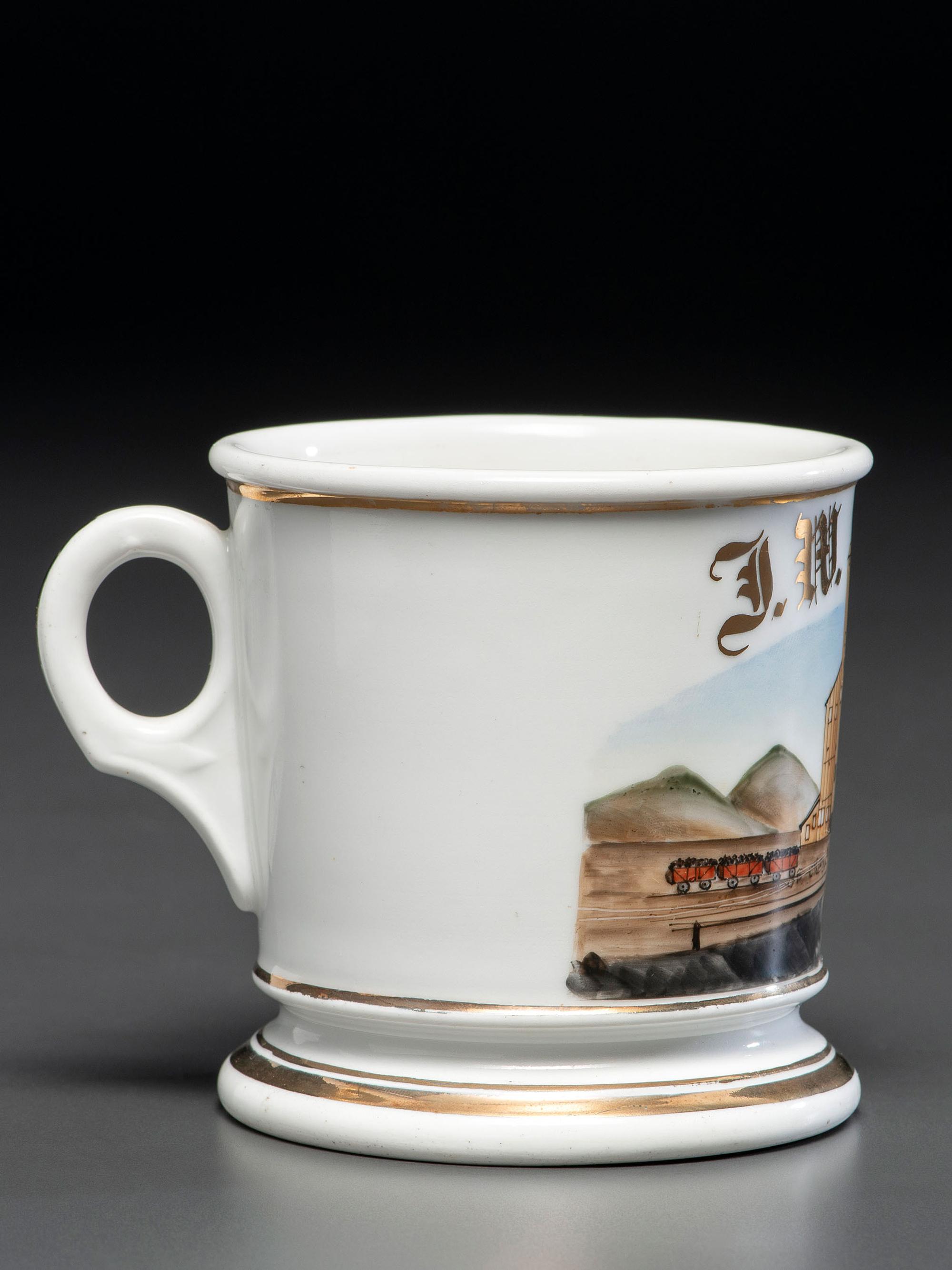 A Porcelain Occupational Shaving Mug Depicting a Coal Yard