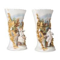 A Pair of Paris Porcelain Landscape Vases with Bisque Figures