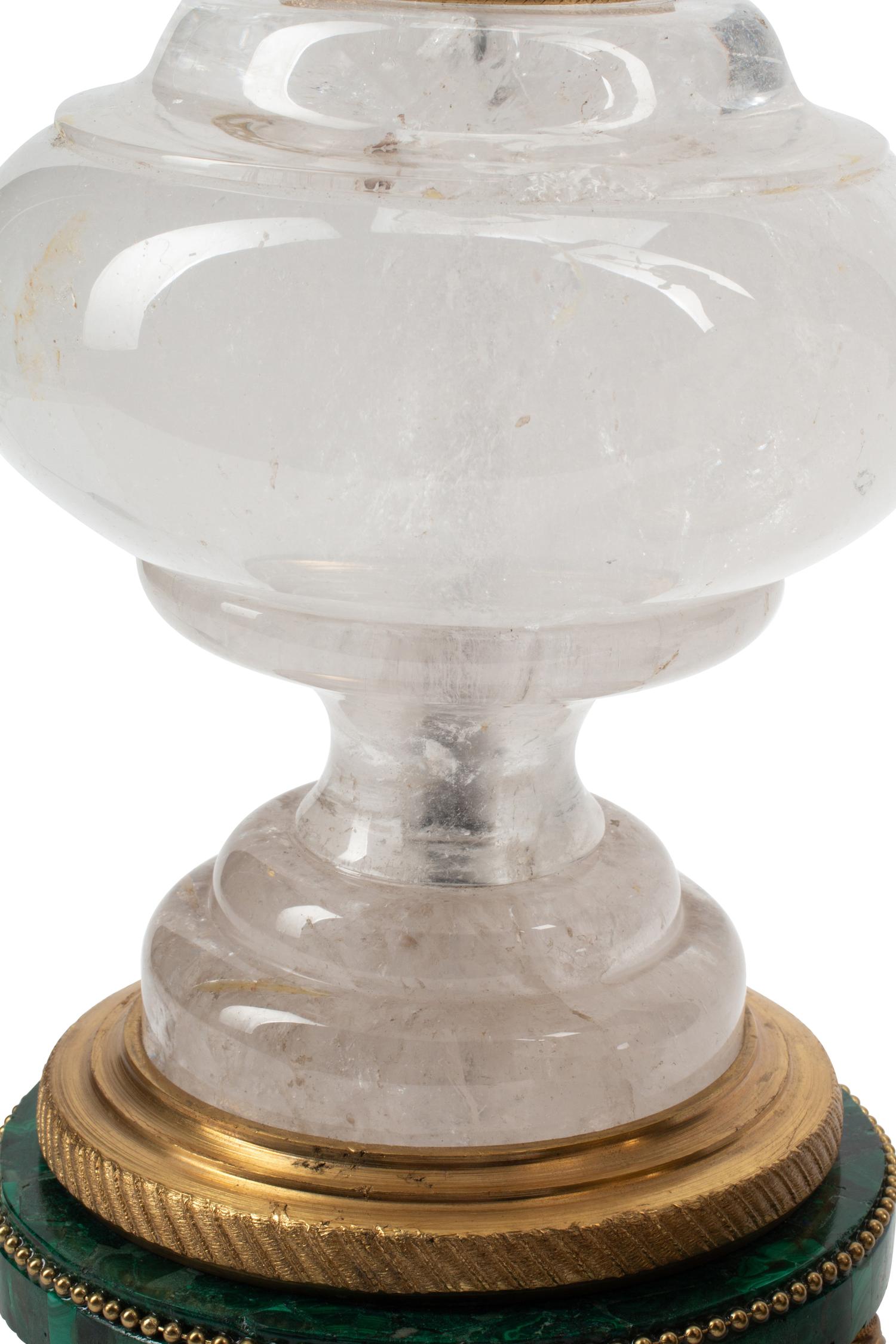 A Pair of Rock Crystal and Malachite Table Lamps