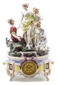 A Continental Porcelain Mantel Clock Height 25 inches x width 19 1/2 inches x depth 12 inches. — 19TH CENTURY