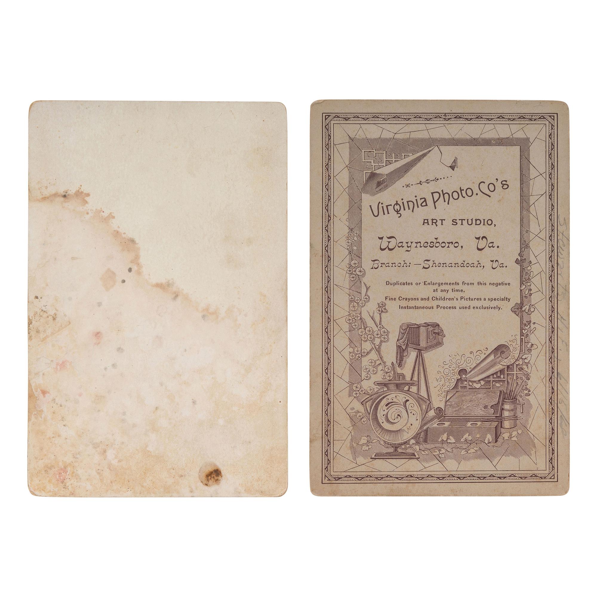 [NATIVE AMERICANS]. A group of 2 cabinet cards of Native American subjects wearing Anglo-style clothing, one armed.