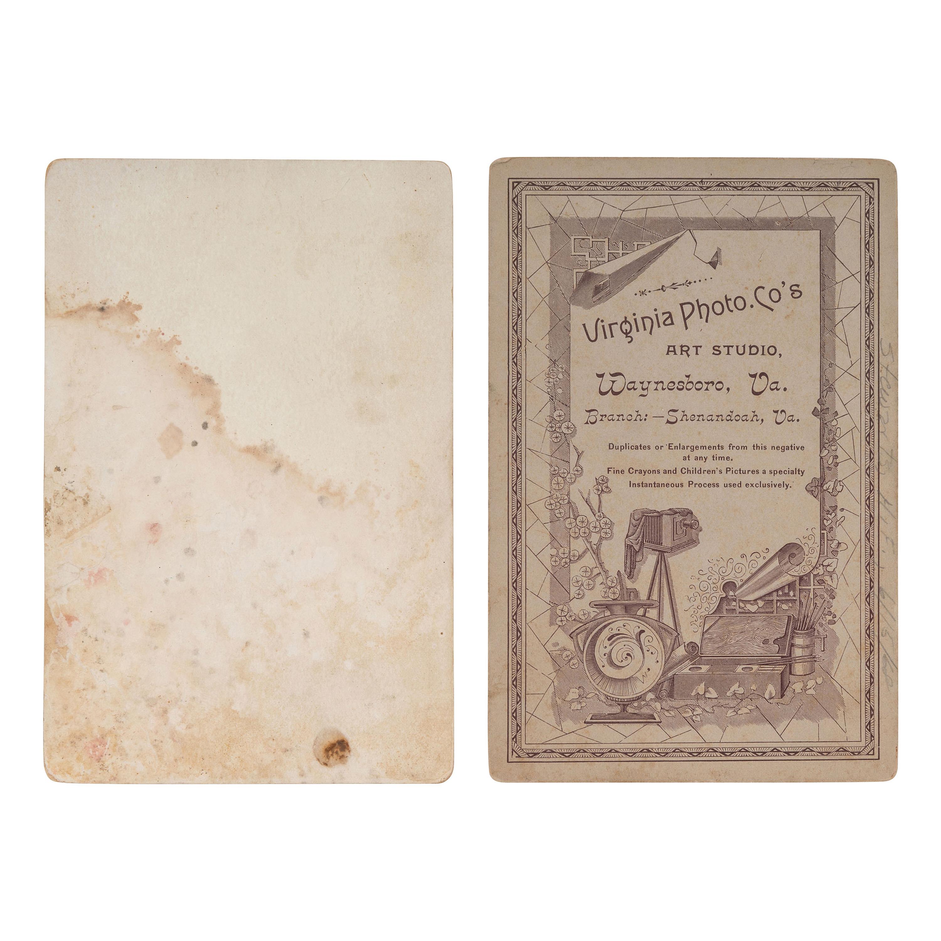 [NATIVE AMERICANS]. A group of 2 cabinet cards of Native American subjects wearing Anglo-style clothing, one armed.
