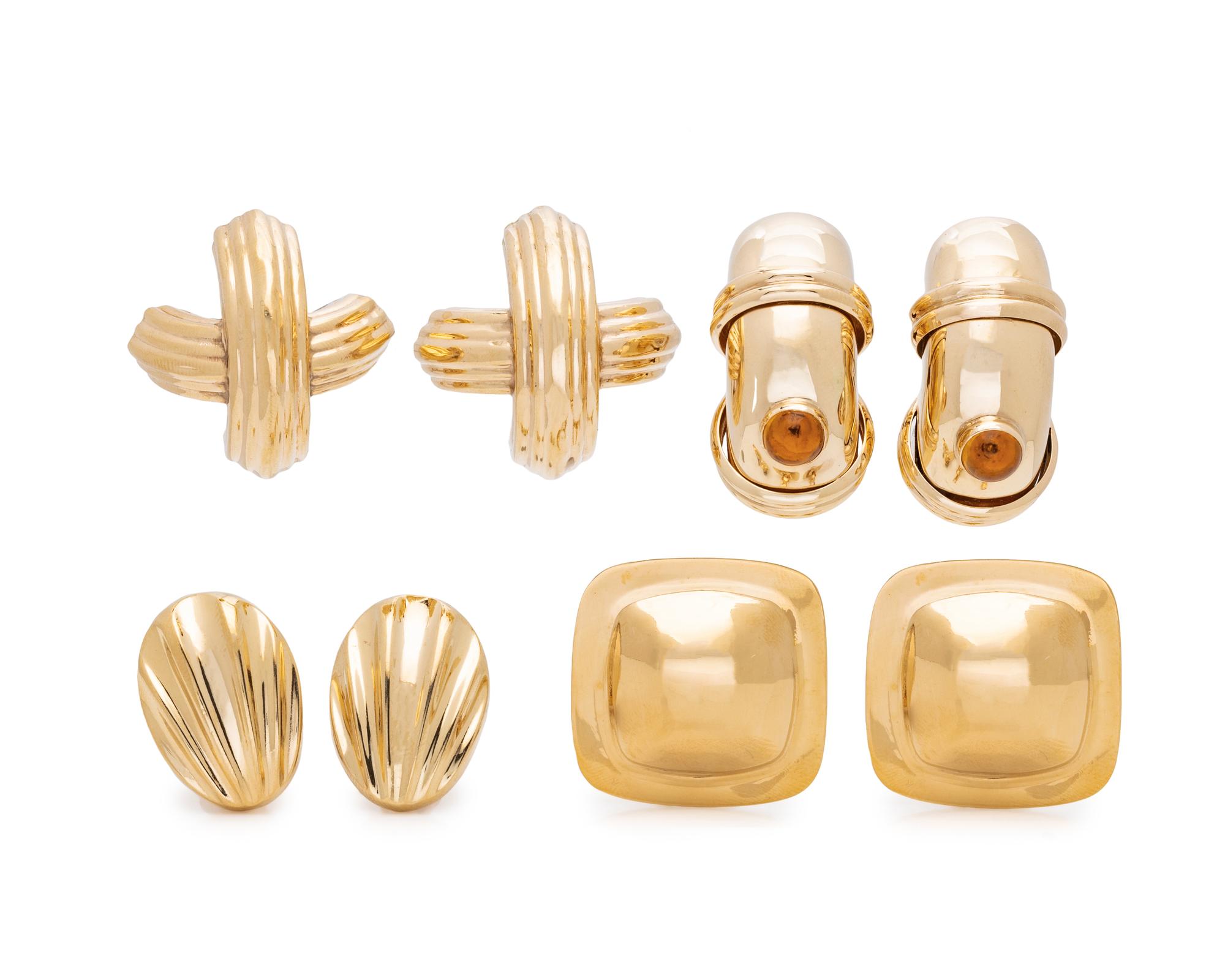 COLLECTION OF YELLOW GOLD EARCLIPS
