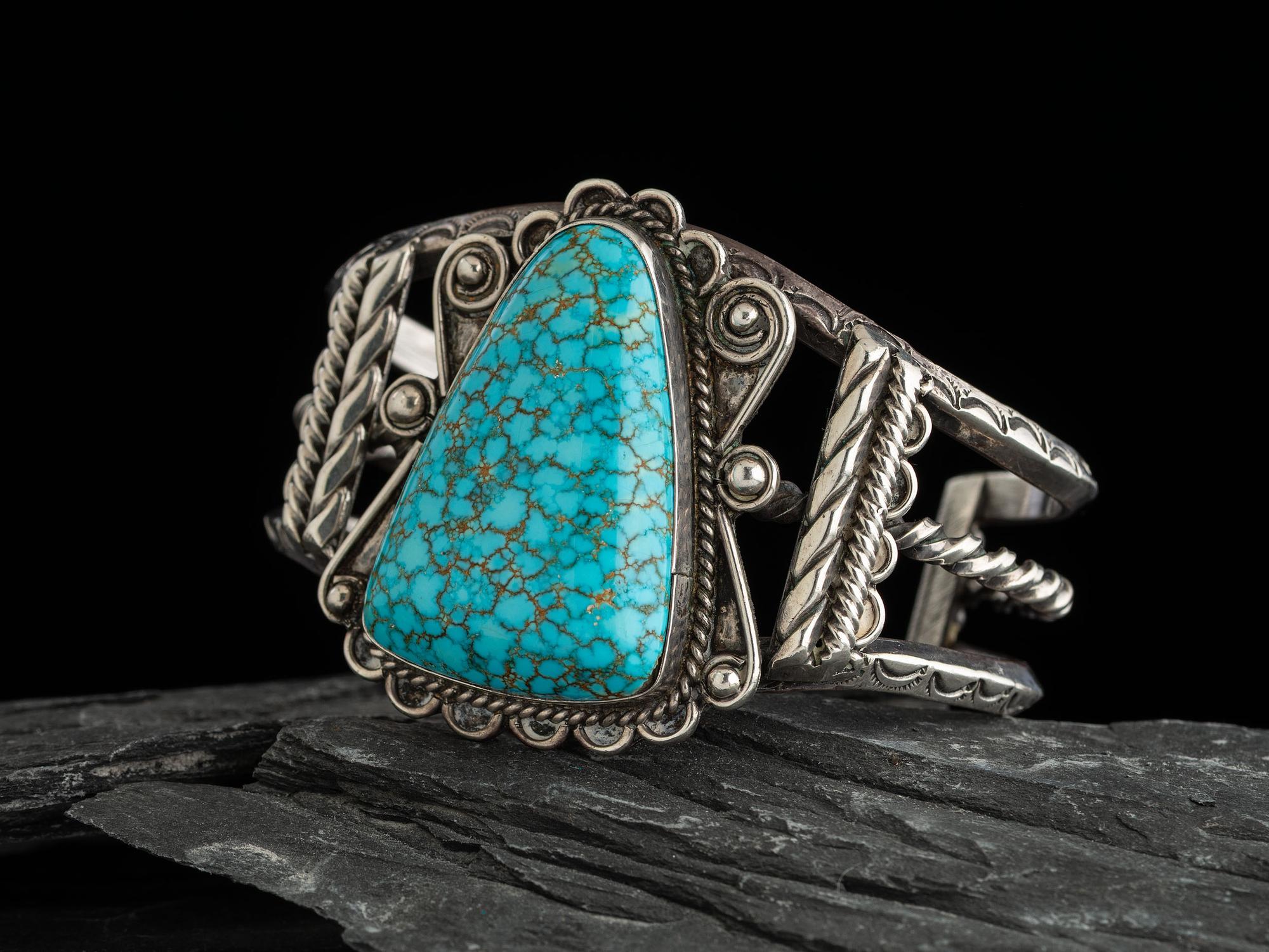Navajo Silver and #8 Turquoise Cuff Bracelet