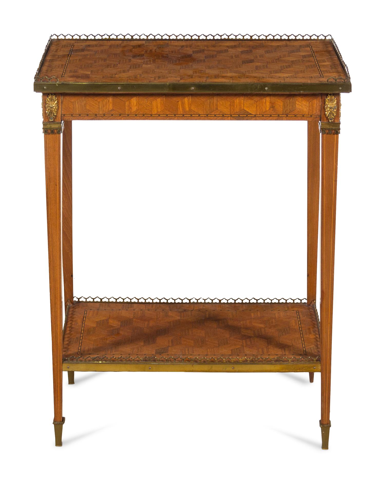 A Louis XVI Style Gilt Bronze Mounted Parquetry Table