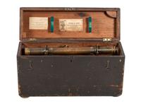 [SCIENCE & TECHNOLOGY]. 19th-century surveyor’s set, incl. optics, tripod, and measuring stick.