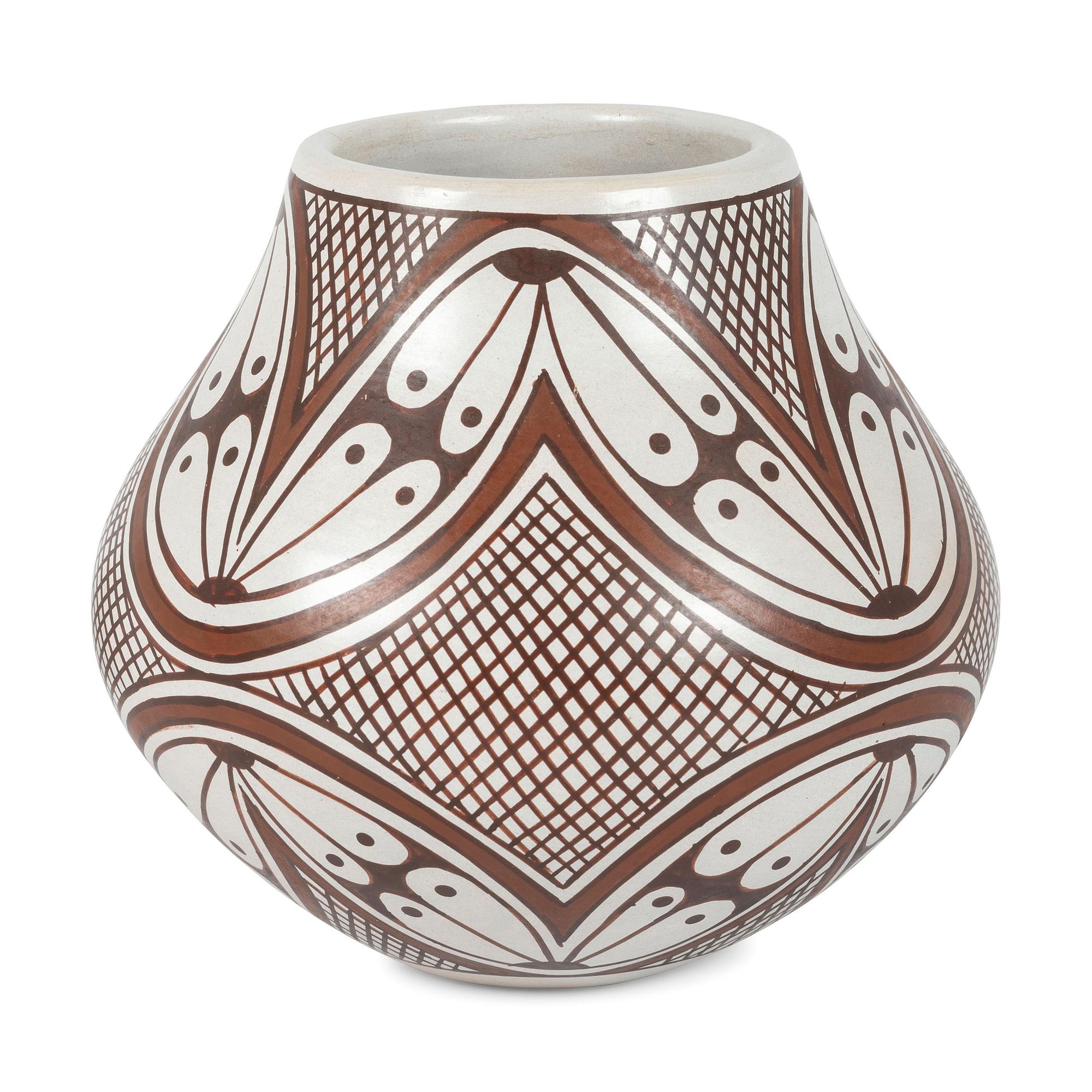 Polychrome Pottery Jar, with Fine Line and Winged Design