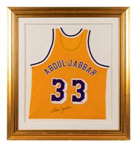 A Kareem Abdul-Jabbar Los Angeles Lakers Signed Autograph Jersey Display (Online Authentics Hologram),