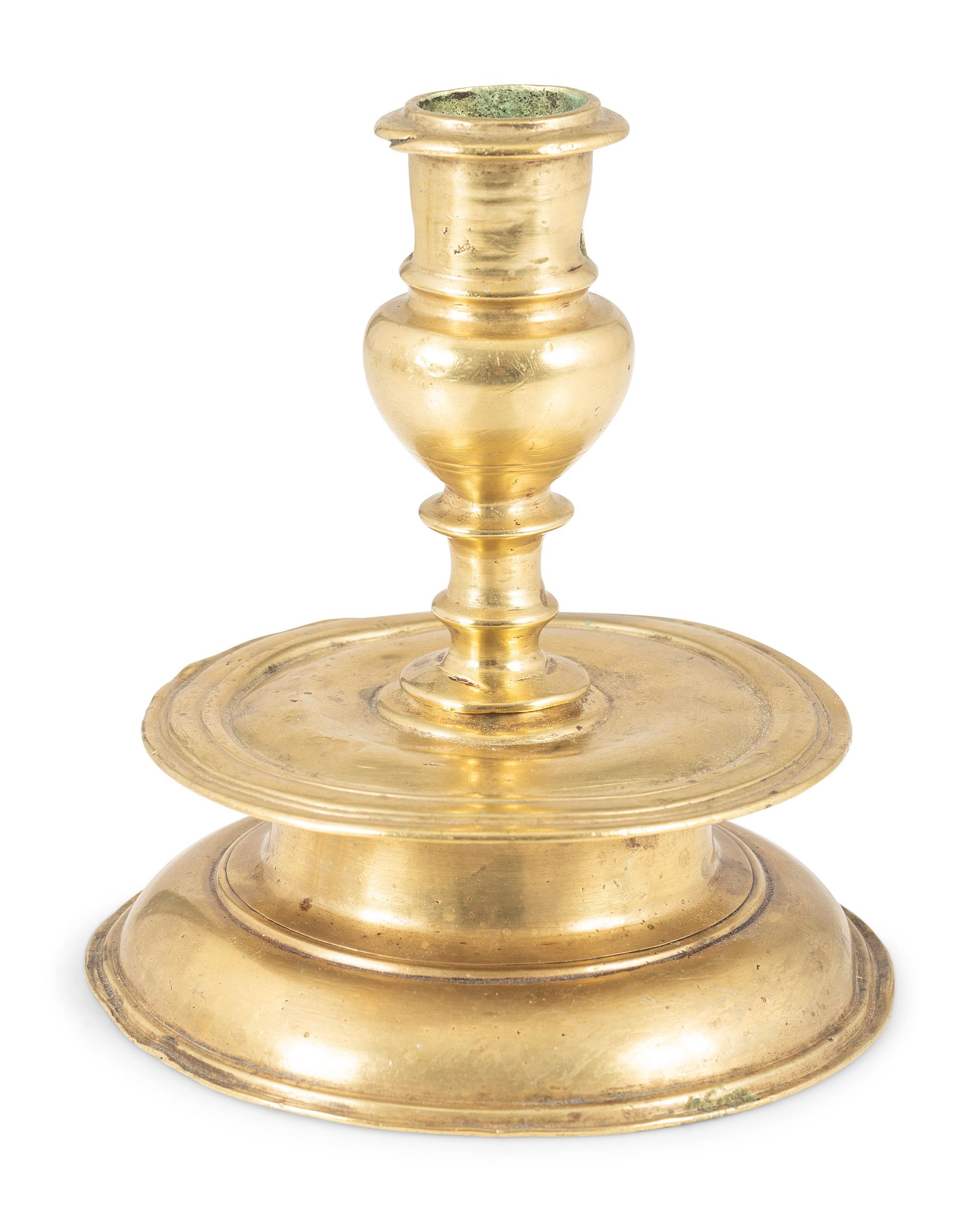 A Continental Brass Capstan Candlestick