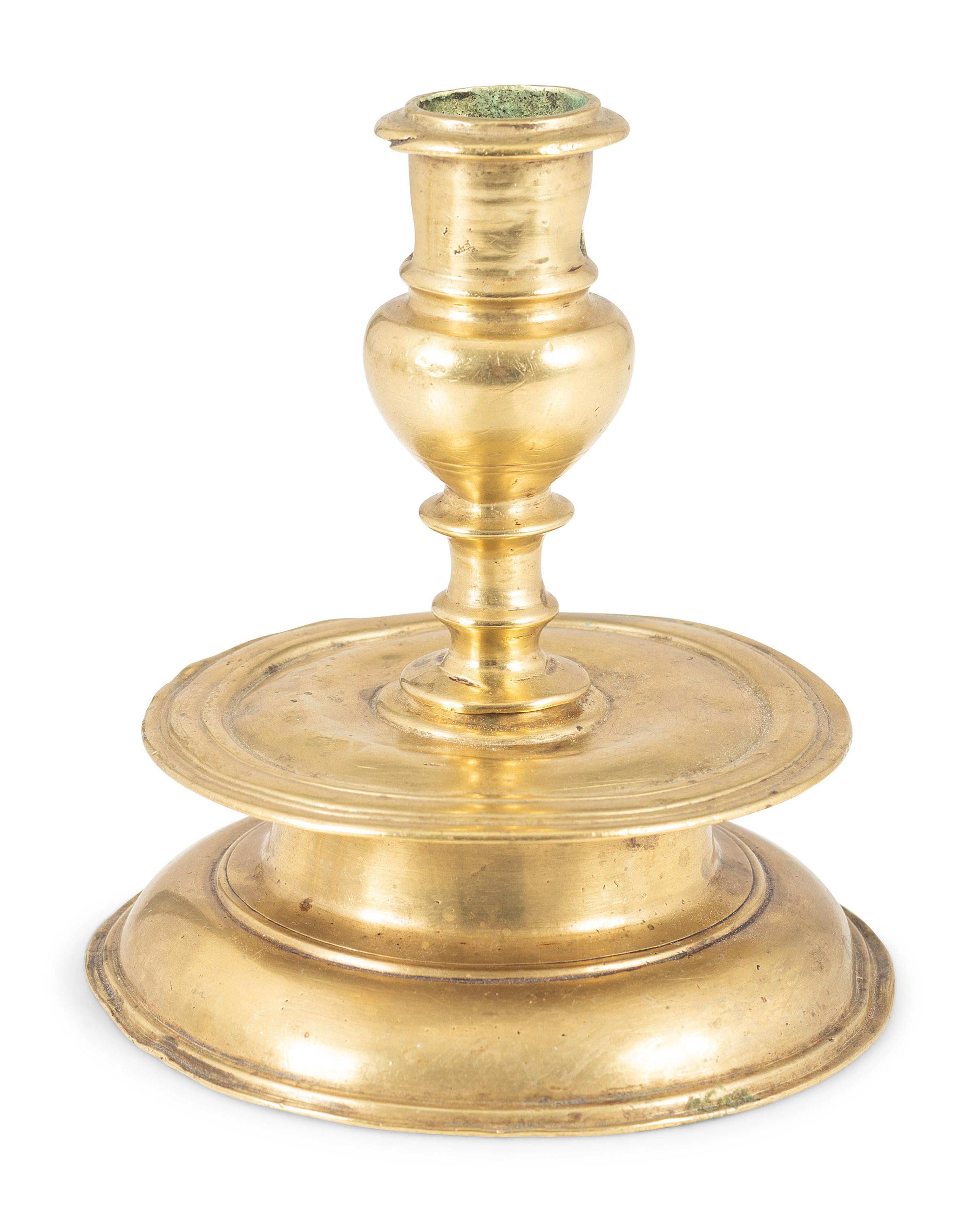 A Continental Brass Capstan Candlestick