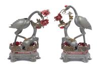 A Pair of Chinese Pewter Sculptures of Crane and Deer 19TH CENTURY Height of taller 14 inches. — 19TH CENTURY