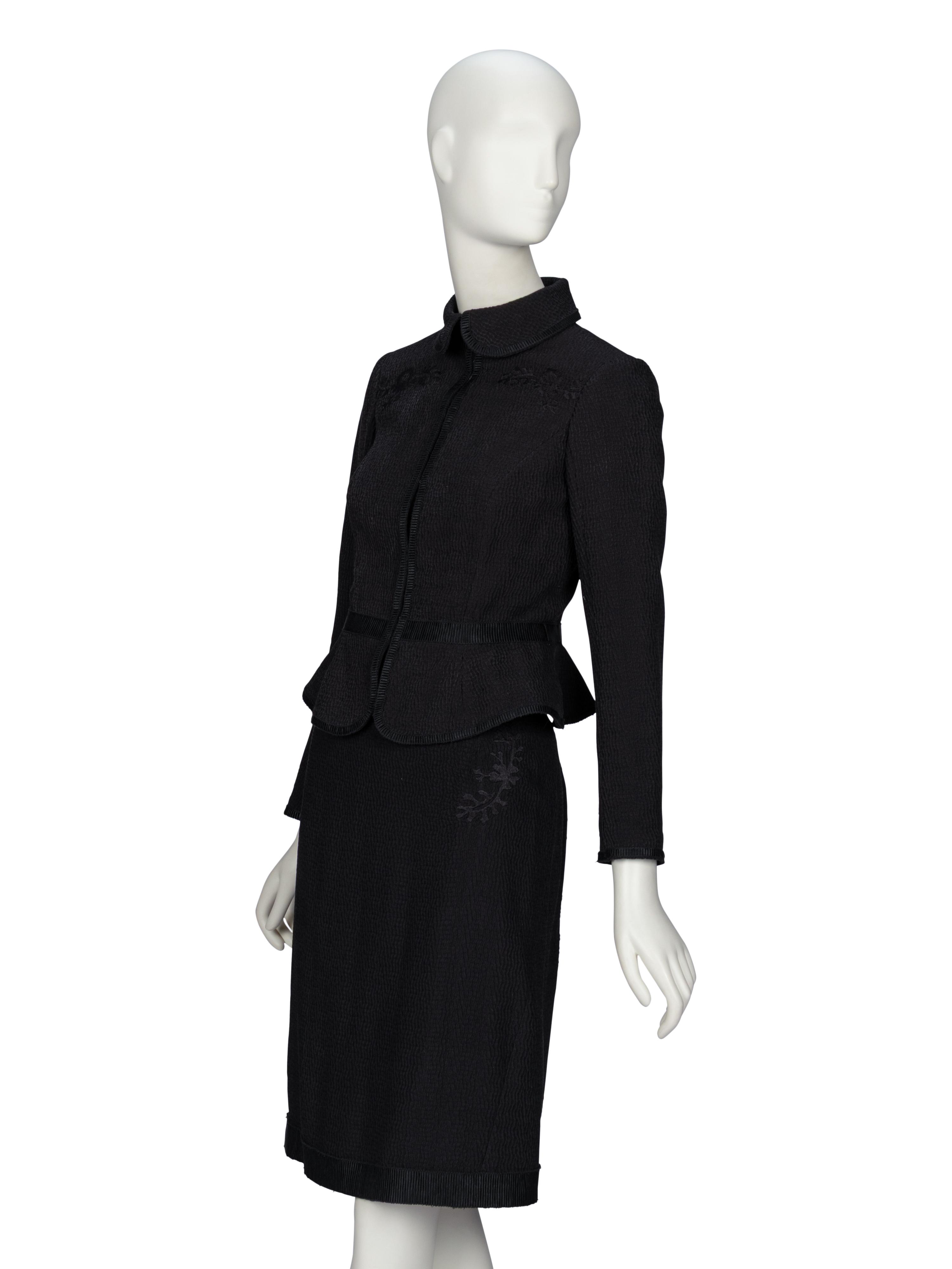 ROCHAS, BLACK CLOQUÉ SKIRT SUIT