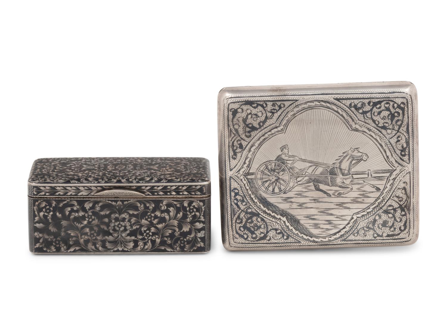 Two Russian Niello Silver Snuff Boxes