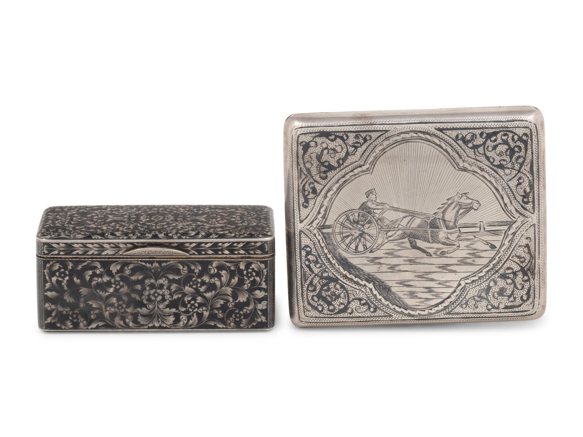 Two Russian Niello Silver Snuff Boxes