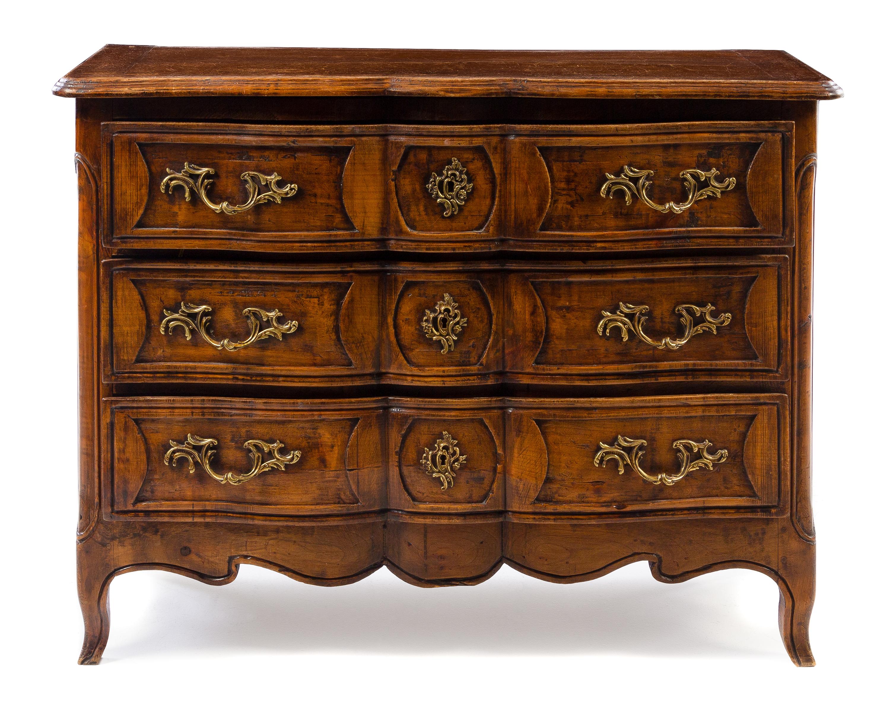 A Louis XV Provincial Style Walnut Commode Height 33 x width 43 x depth 18 inches. — EARLY 20TH CENTURY