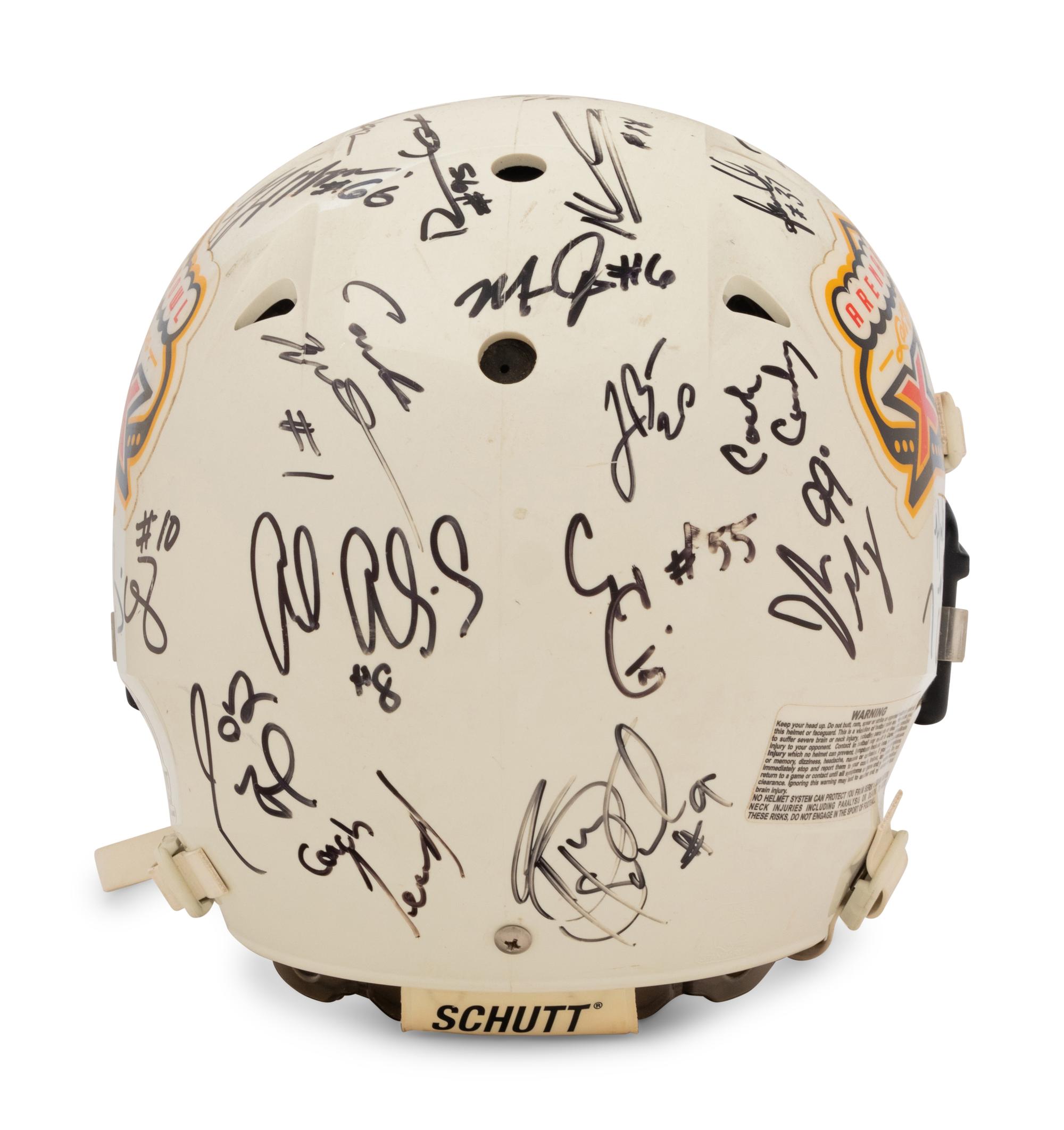 A 2006 Chicago Rush Team Signed Autograph Arena Bowl XX Football Helmet Presented to Mike Ditka Formerly Displayed at Mike Ditka's Restaurant