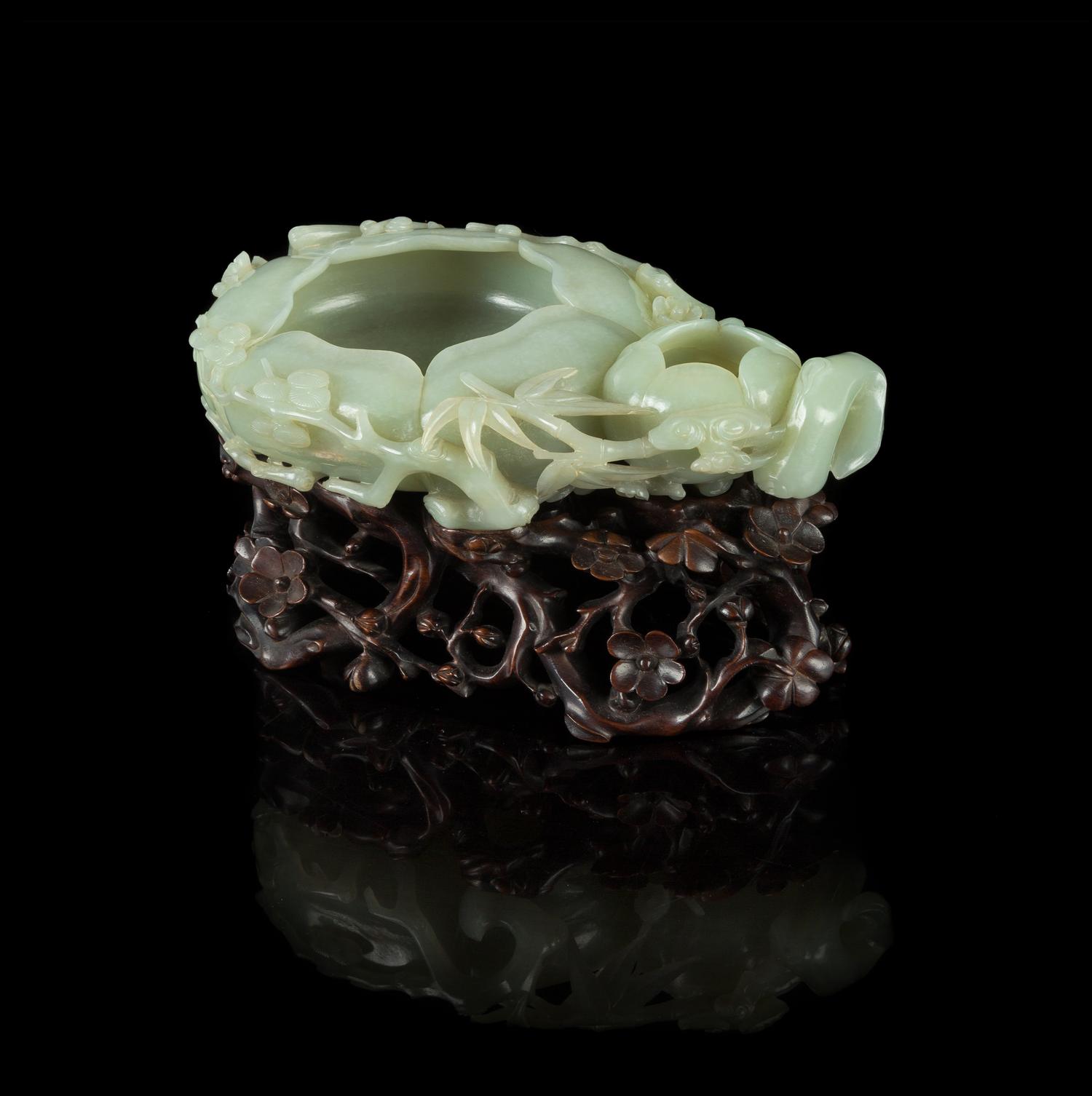 A Celadon Jade Brush Washer, Xi — 19TH CENTURY