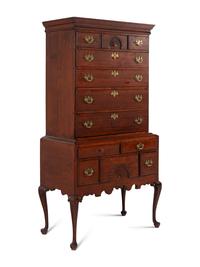 A Queen Anne Fan-Carved Cherrywood Flat-Top High Chest