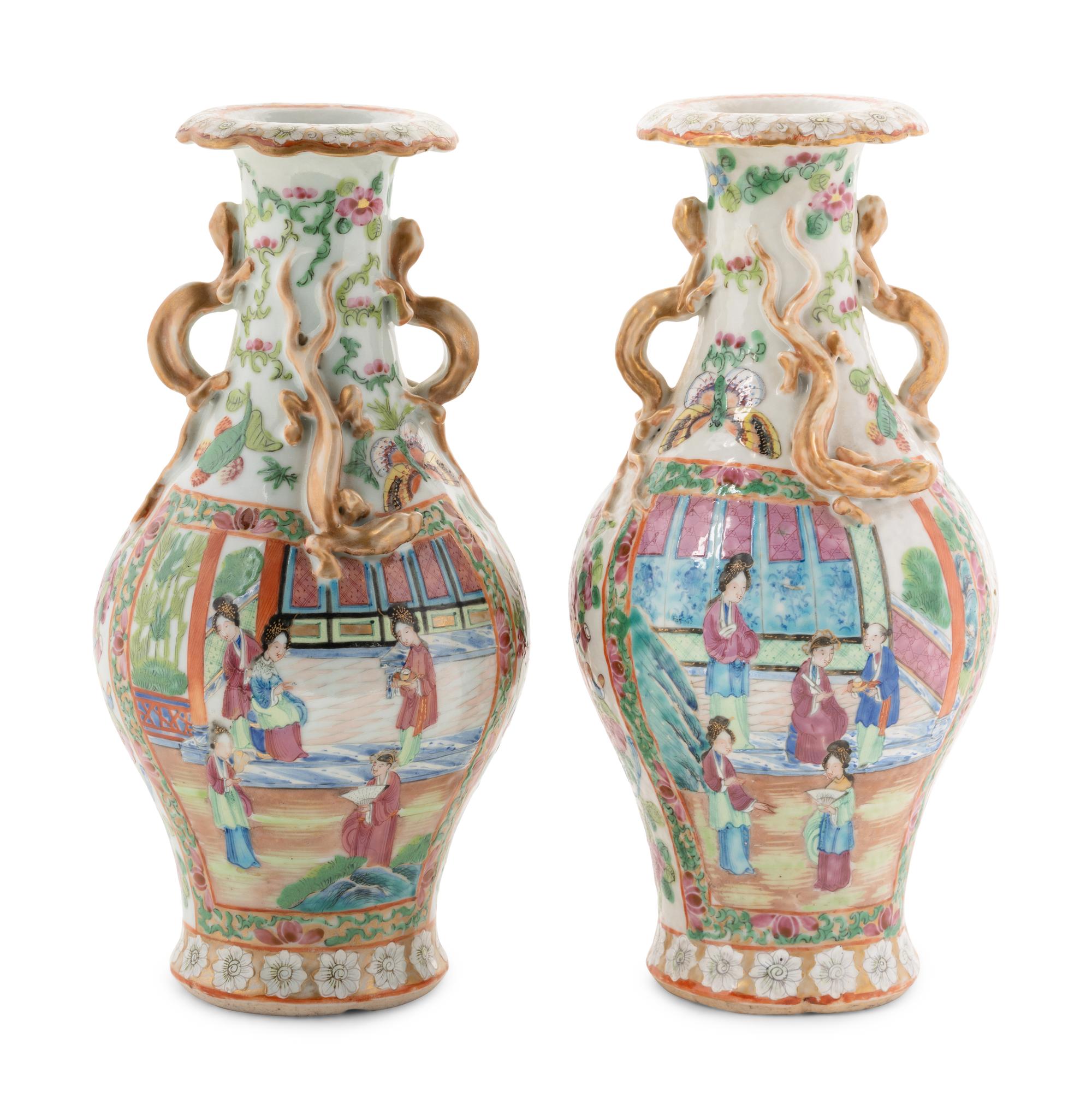 A Pair of Chinese Rose Medallion Porcelain Vases