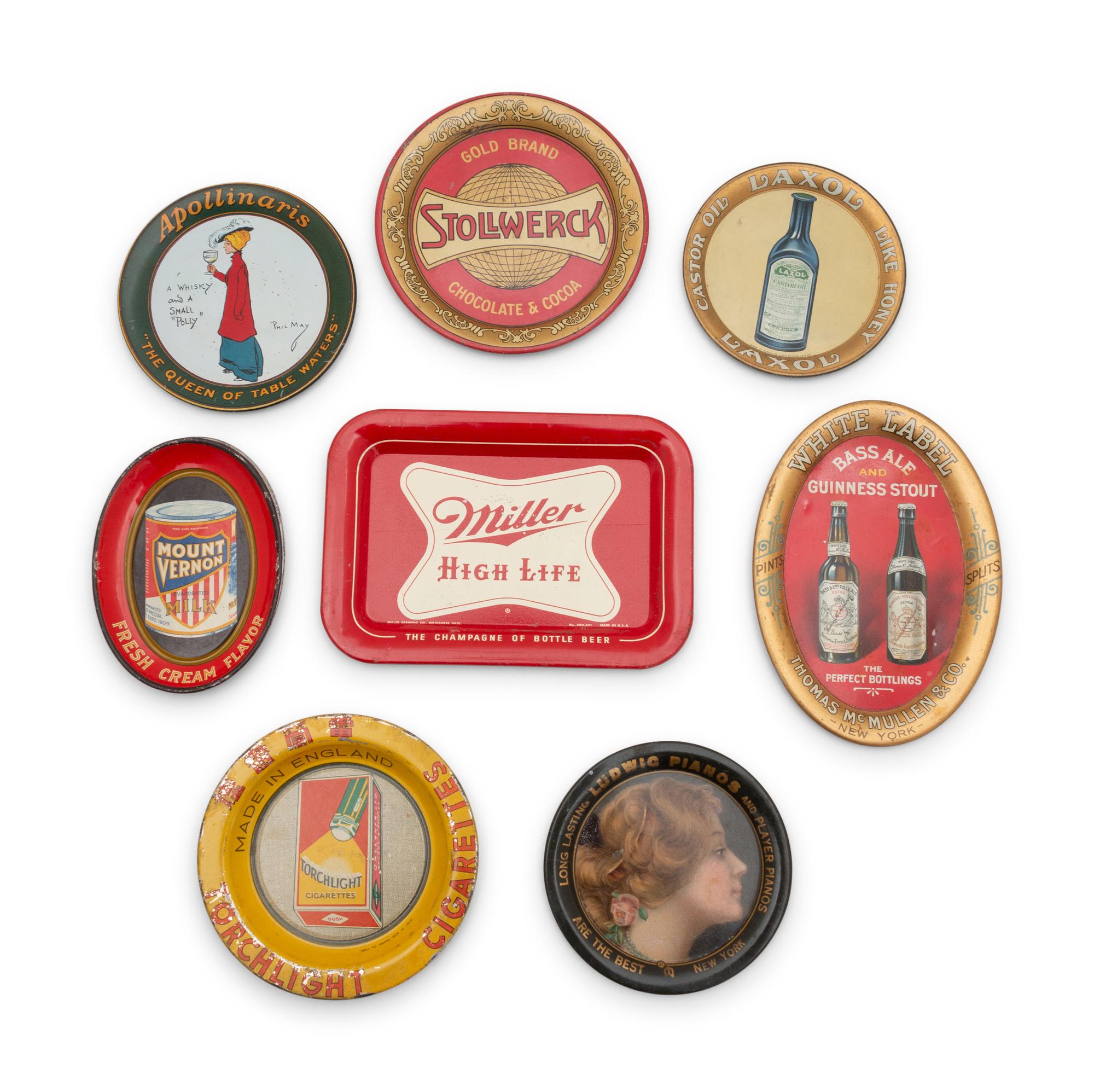 A Collection of Ten Tin Lithographed Advertising Tip Trays