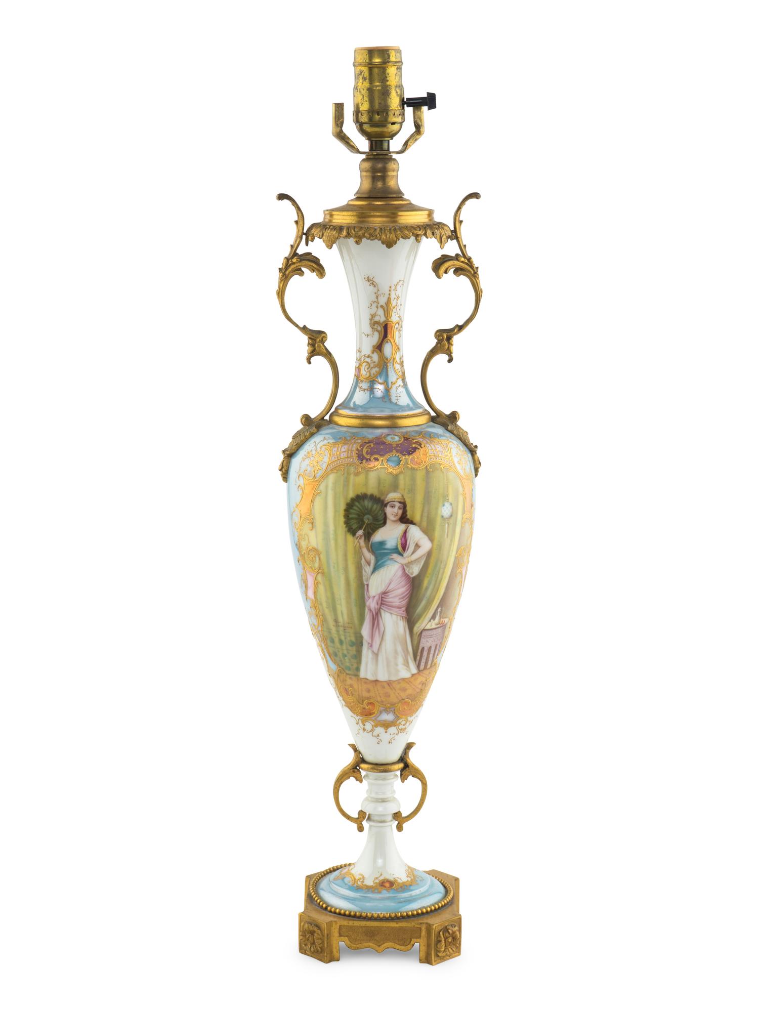 A Sèvres Porcelain Urn Mounted as a Lamp