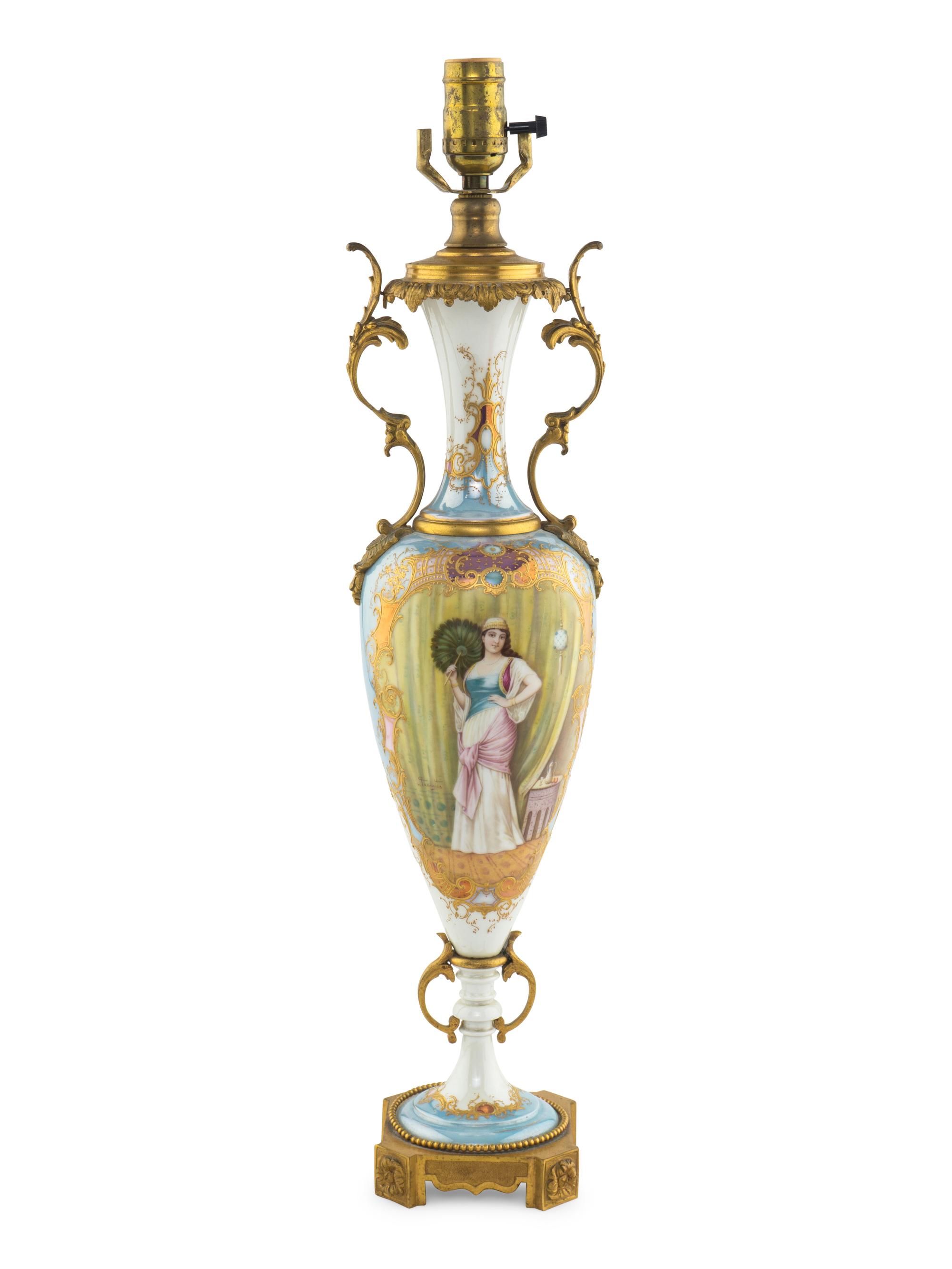 A Sèvres Porcelain Urn Mounted as a Lamp