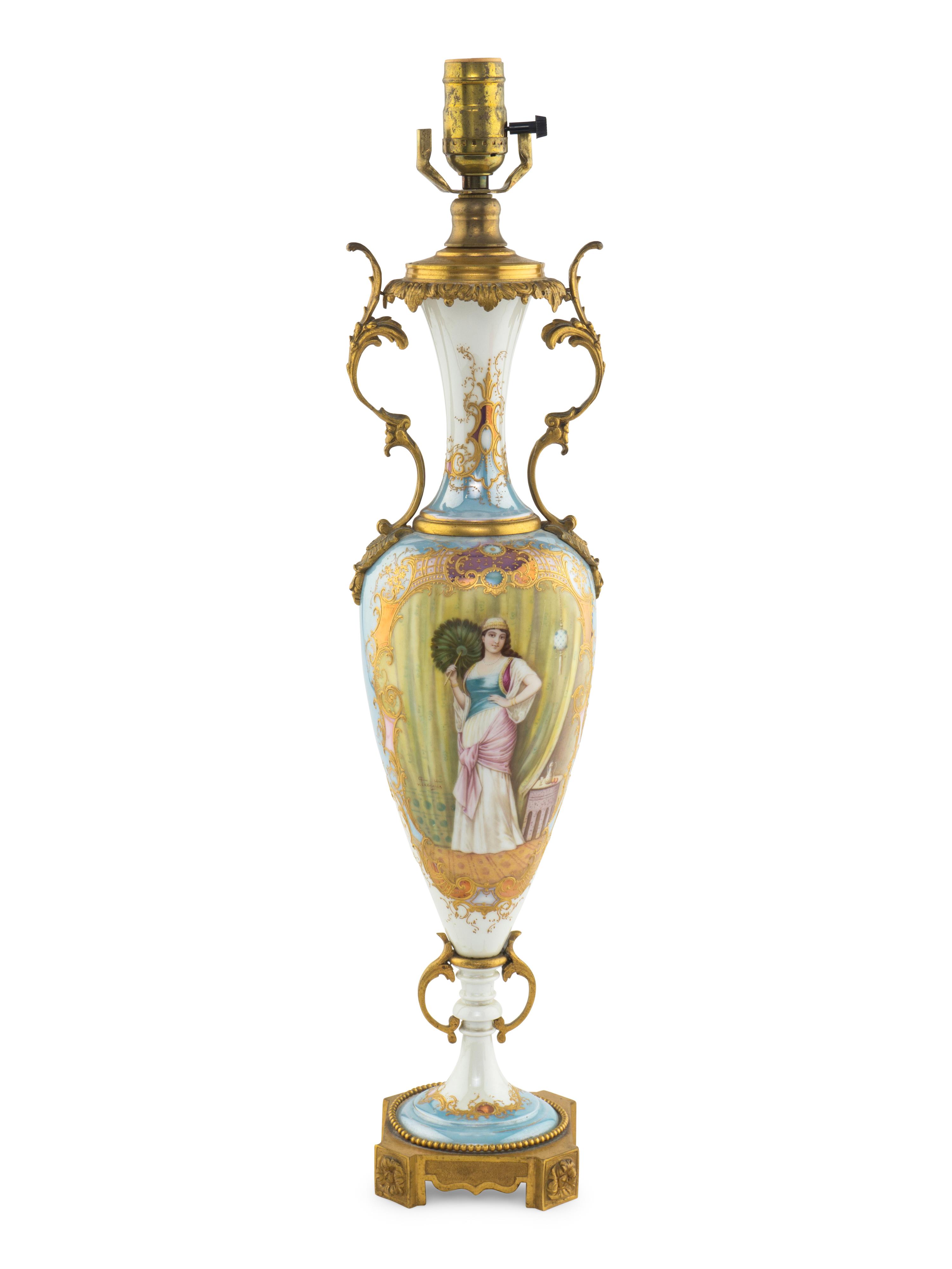 A Sèvres Porcelain Urn Mounted as a Lamp