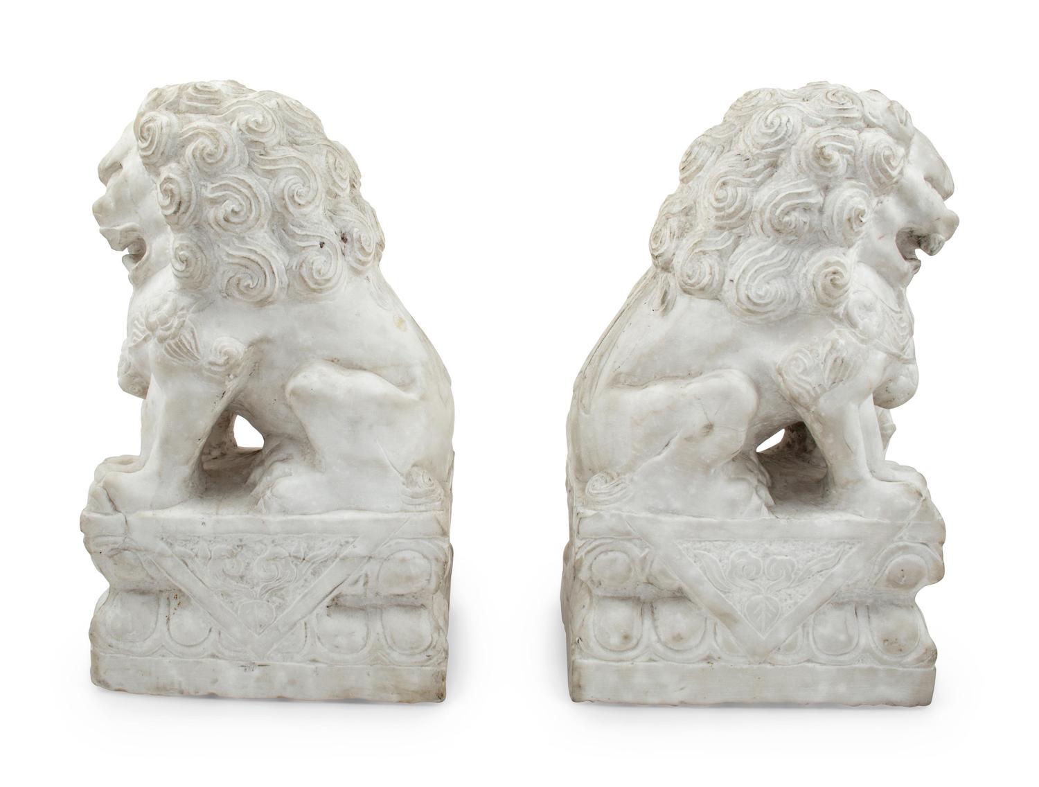 A Pair of Composition Marble Temple Lions