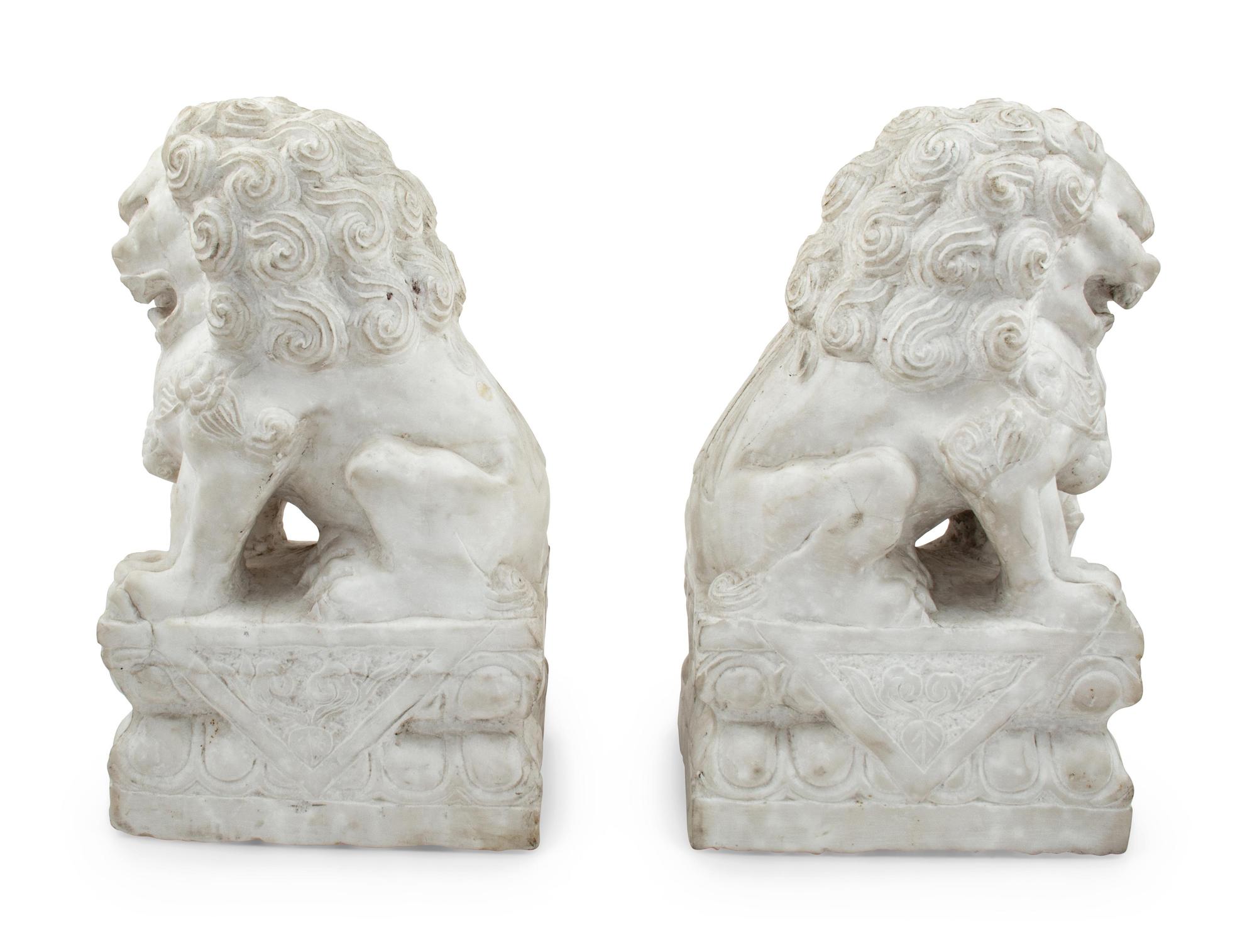 A Pair of Composition Marble Temple Lions