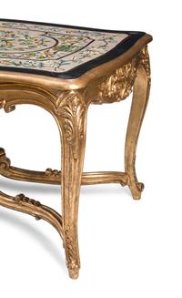 A Louis XV Style Carved Giltwood and Scagliola Table