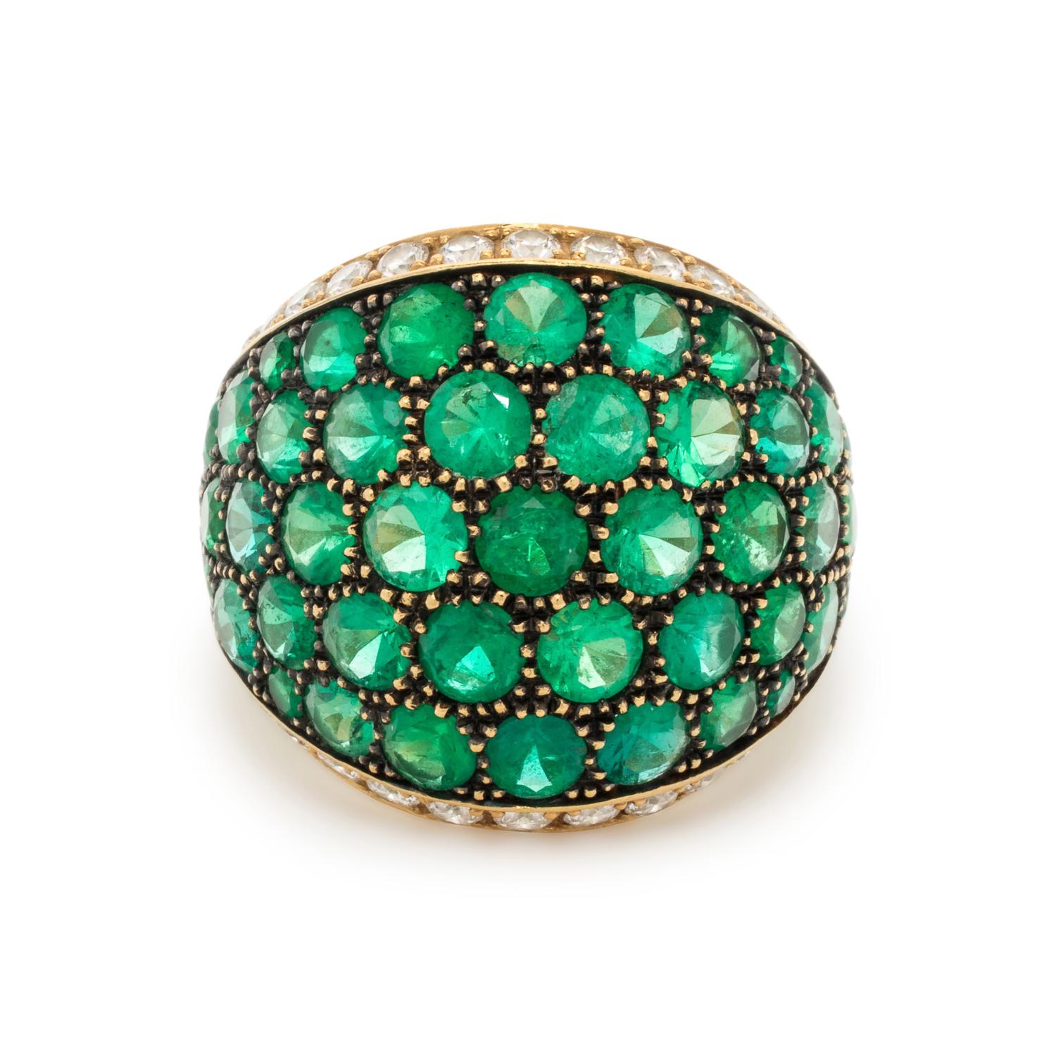 DE GRISOGONO, EMERALD AND DIAMOND BOMBE RING