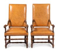 A Pair of Louis XIV Walnut Armchairs Height 48 inches. — 18TH CENTURY